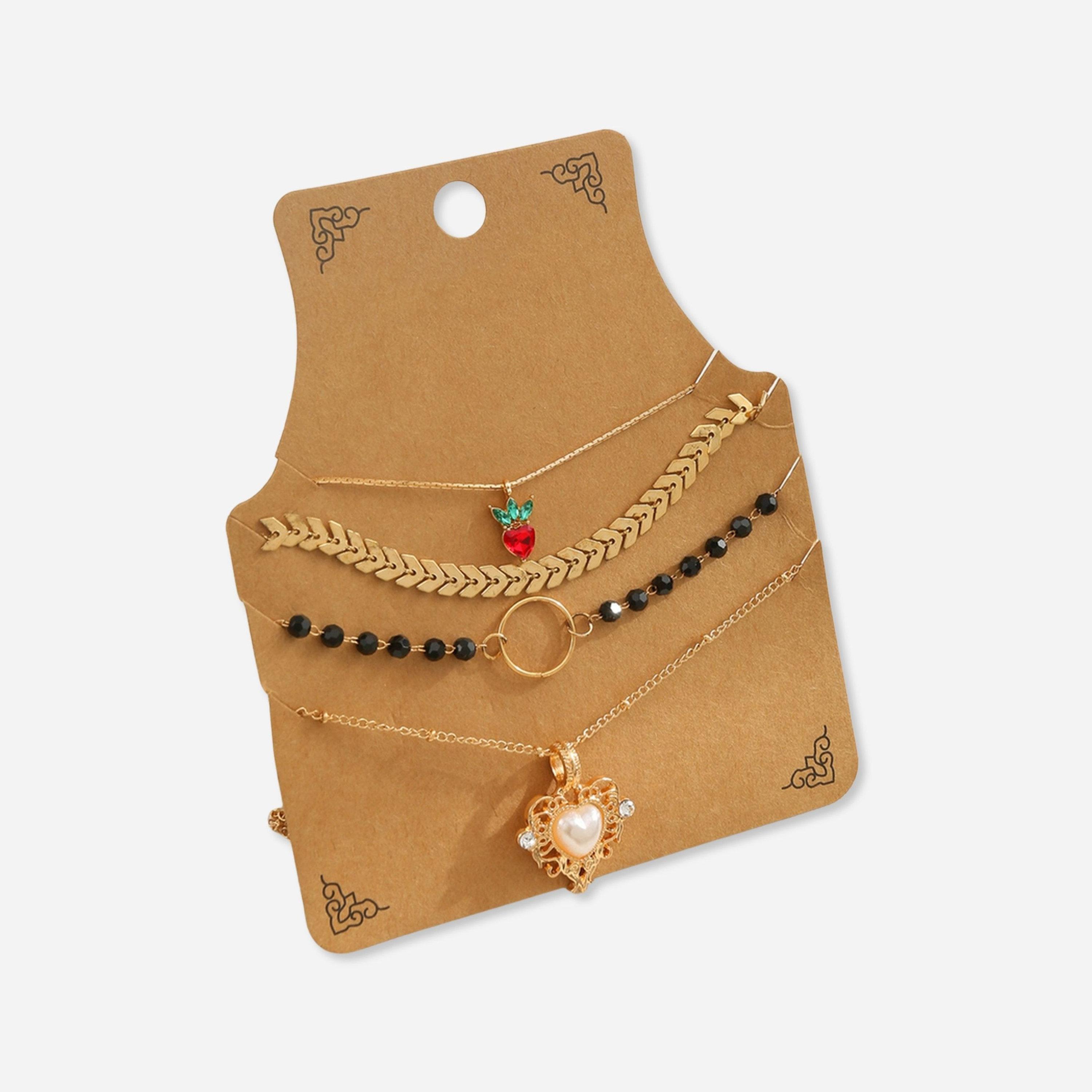 تيك تو - مجموعة من 4 قطع - قلادة مزينة بقلب وسلسلة سميكة-women-watchesandjewellery-jewellery-necklacesandpendants-image-1