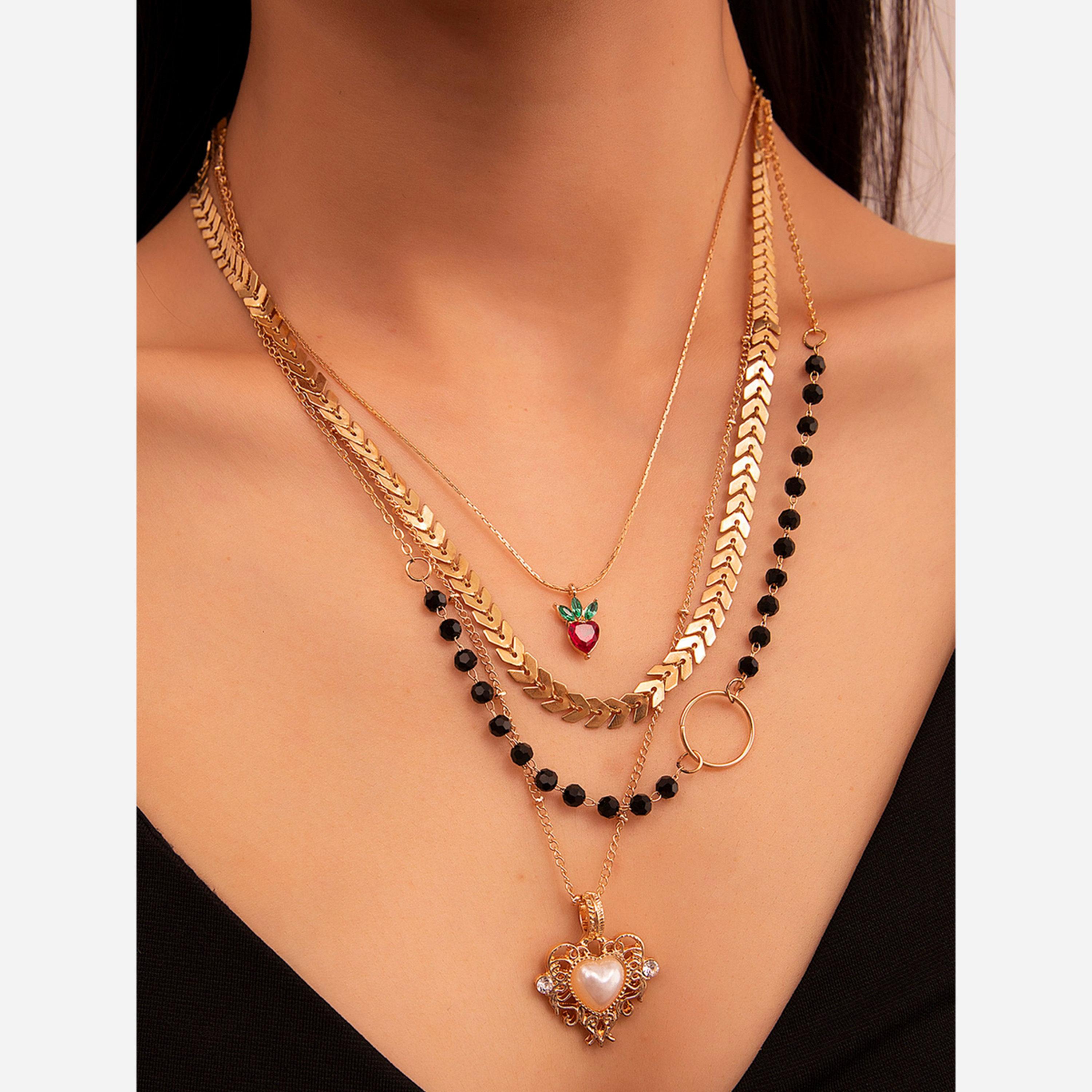 تيك تو - مجموعة من 4 قطع - قلادة مزينة بقلب وسلسلة سميكة-women-watchesandjewellery-jewellery-necklacesandpendants-image-2