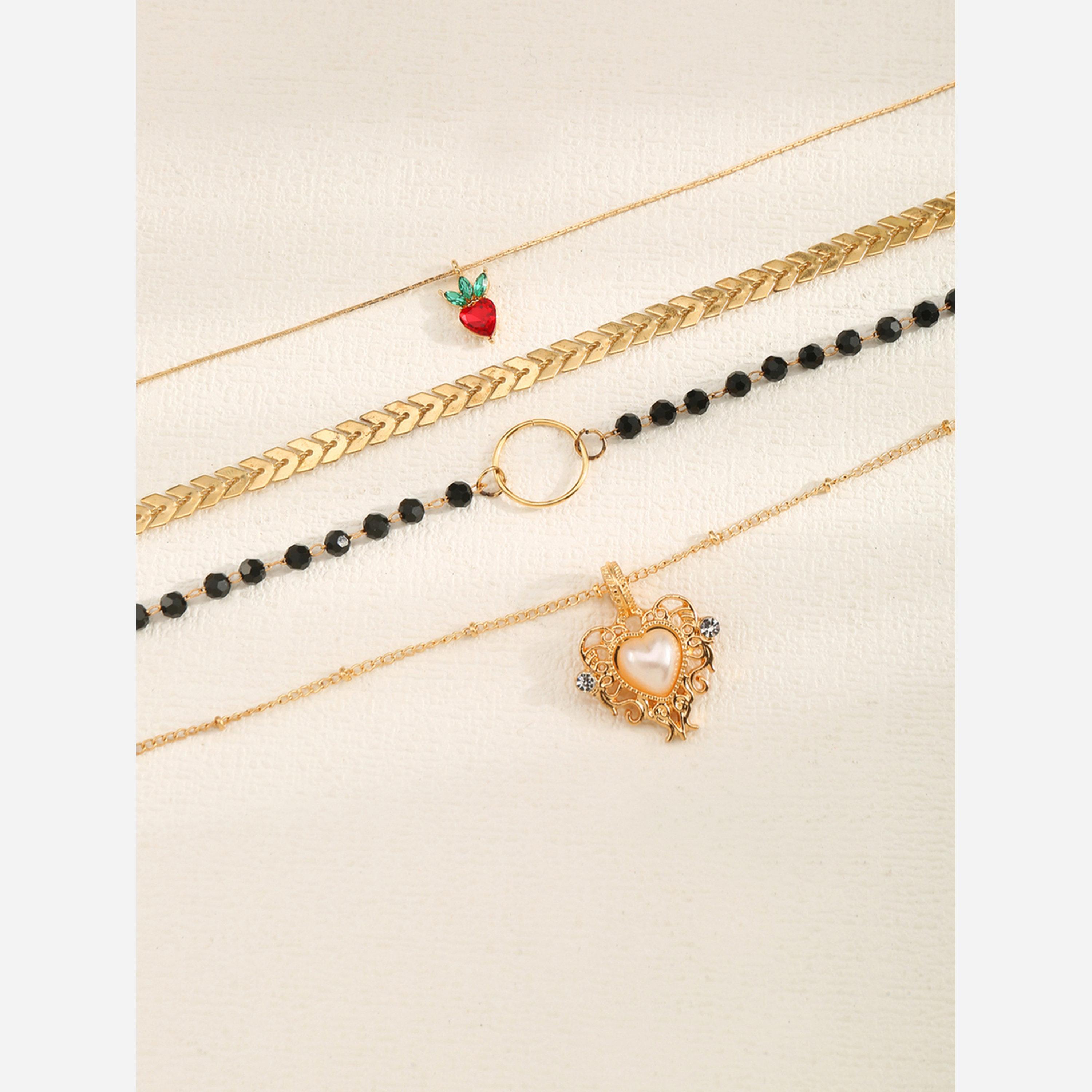 تيك تو - مجموعة من 4 قطع - قلادة مزينة بقلب وسلسلة سميكة-women-watchesandjewellery-jewellery-necklacesandpendants-image-6
