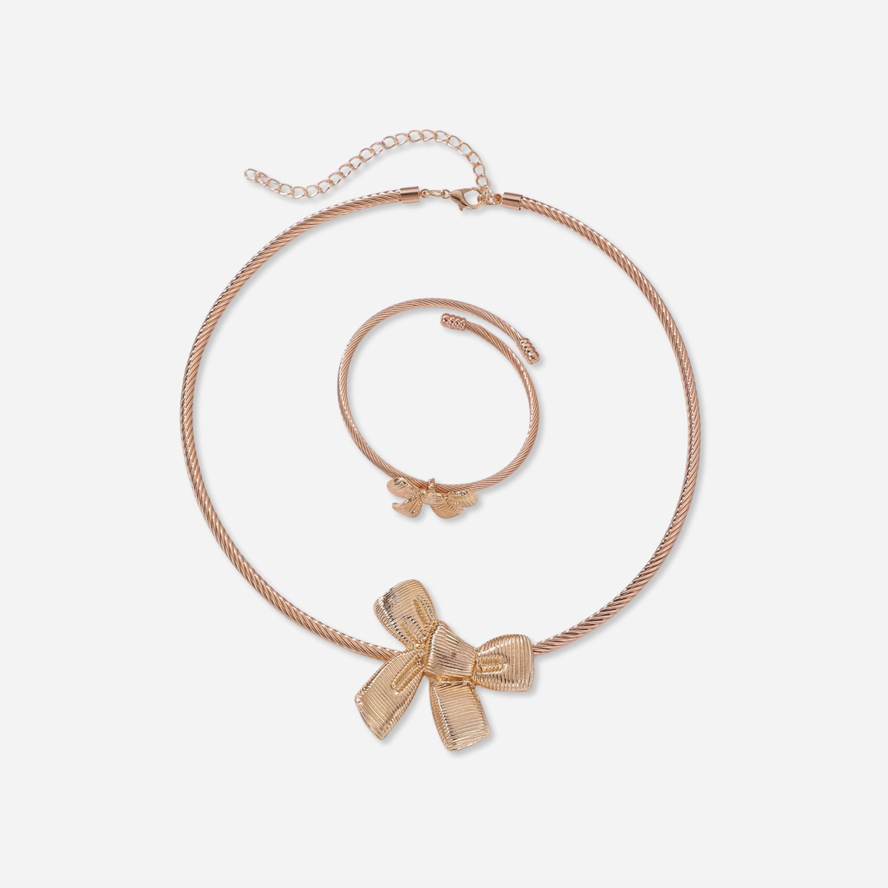 Take Two Set of 2 - Gold Bow Necklace with Bangle-women-watchesandjewellery-jewellery-jewellerysets-image-1