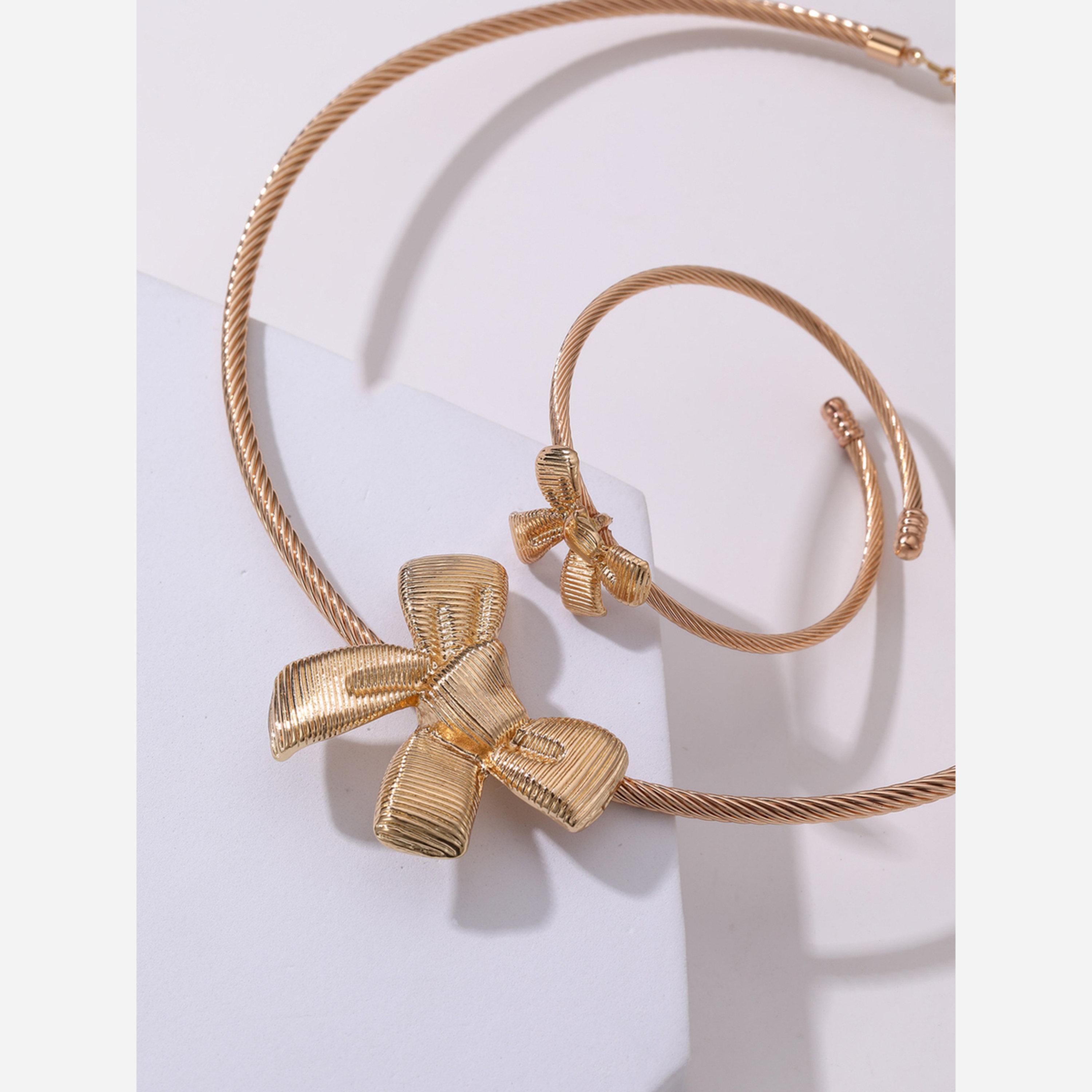 Take Two Set of 2 - Gold Bow Necklace with Bangle-women-watchesandjewellery-jewellery-jewellerysets-image-5