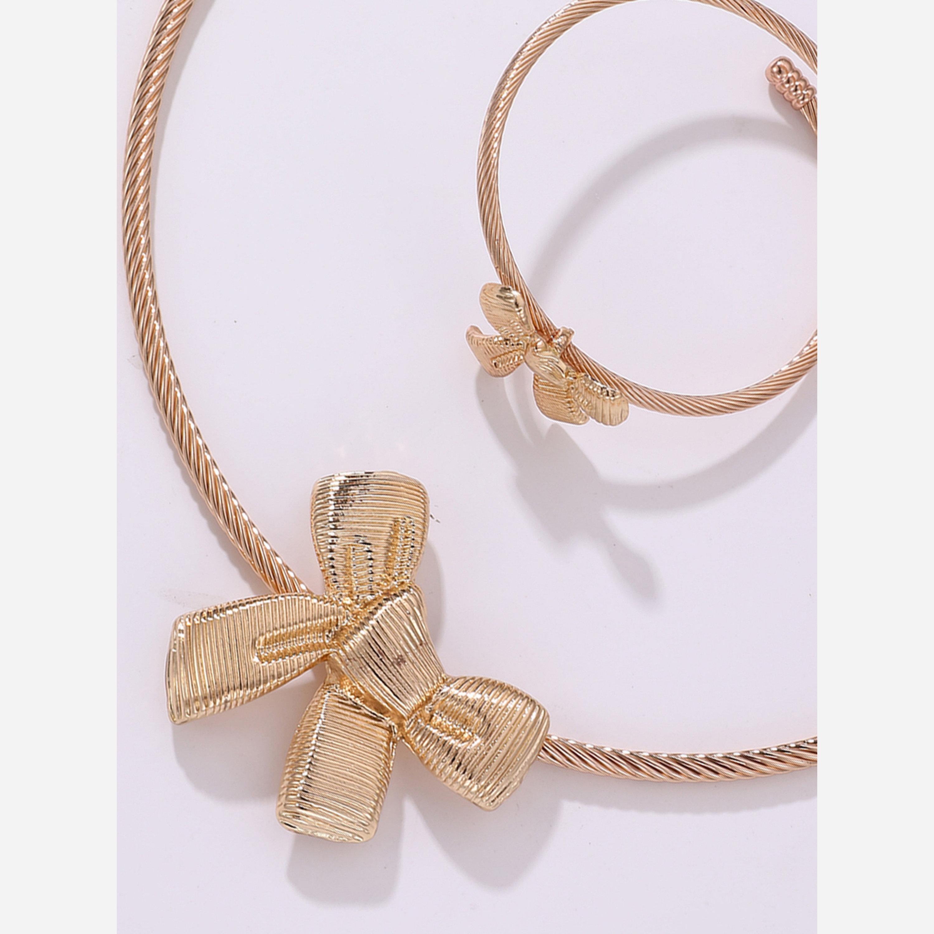 Take Two Set of 2 - Gold Bow Necklace with Bangle-women-watchesandjewellery-jewellery-jewellerysets-image-6