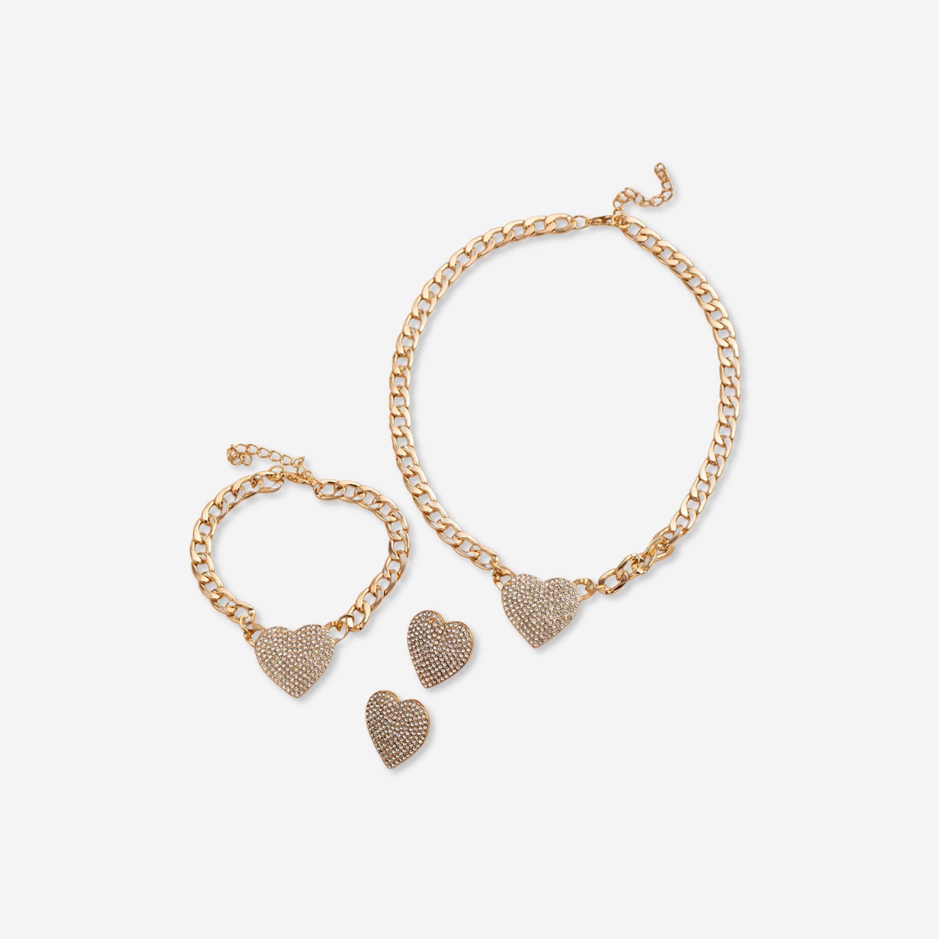 تيك تو - طقم من 3 قطع - قلادة ذهبية على شكل قلب مع سوار وأقراط-women-watchesandjewellery-jewellery-jewellerysets-image-1