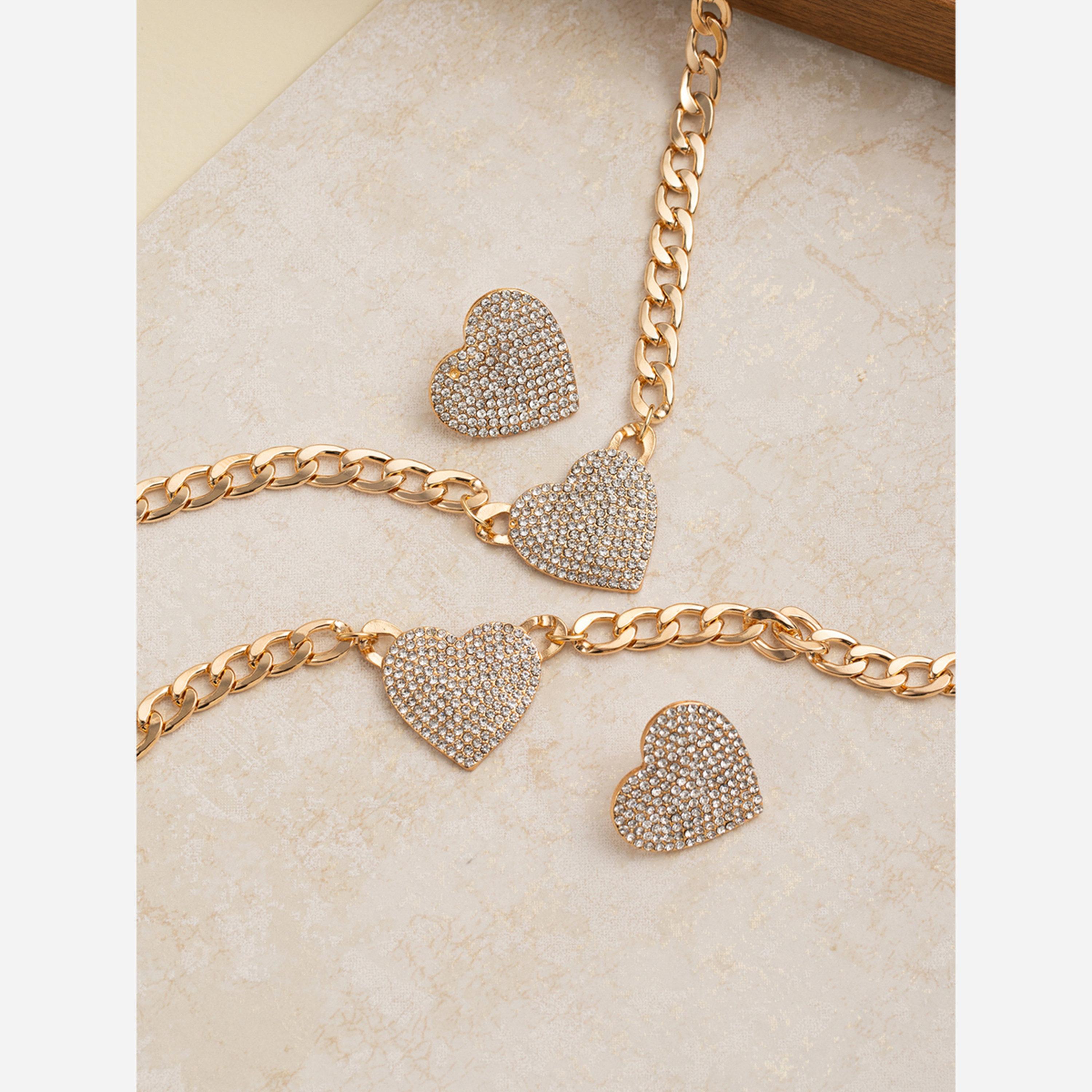 تيك تو - طقم من 3 قطع - قلادة ذهبية على شكل قلب مع سوار وأقراط-women-watchesandjewellery-jewellery-jewellerysets-image-5