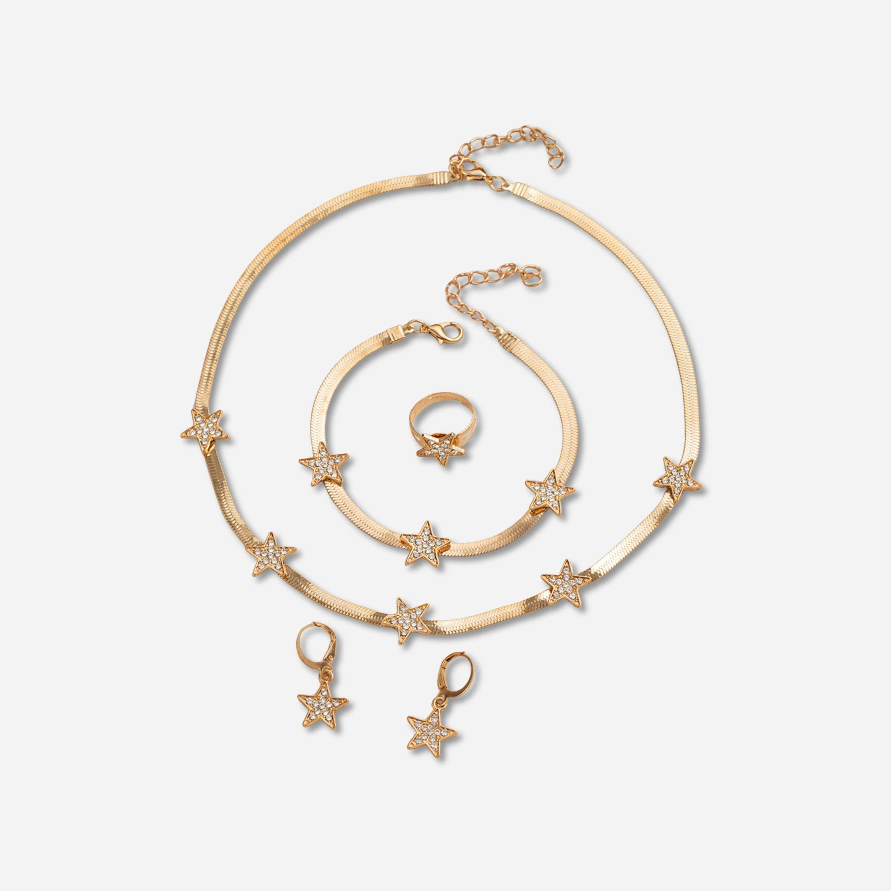 تيك تو - طقم من 4 قطع - قلادة وسوار على شكل نجمة مع خاتم وأقراط-women-watchesandjewellery-jewellery-jewellerysets-image-1