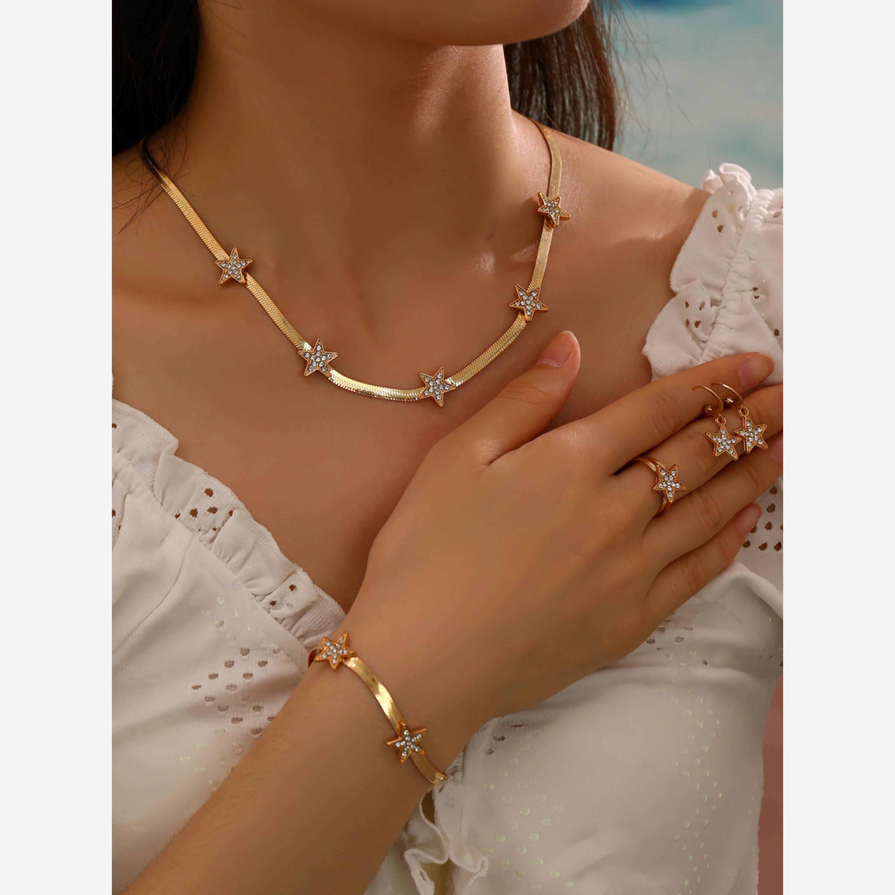 تيك تو - طقم من 4 قطع - قلادة وسوار على شكل نجمة مع خاتم وأقراط-women-watchesandjewellery-jewellery-jewellerysets-image-2