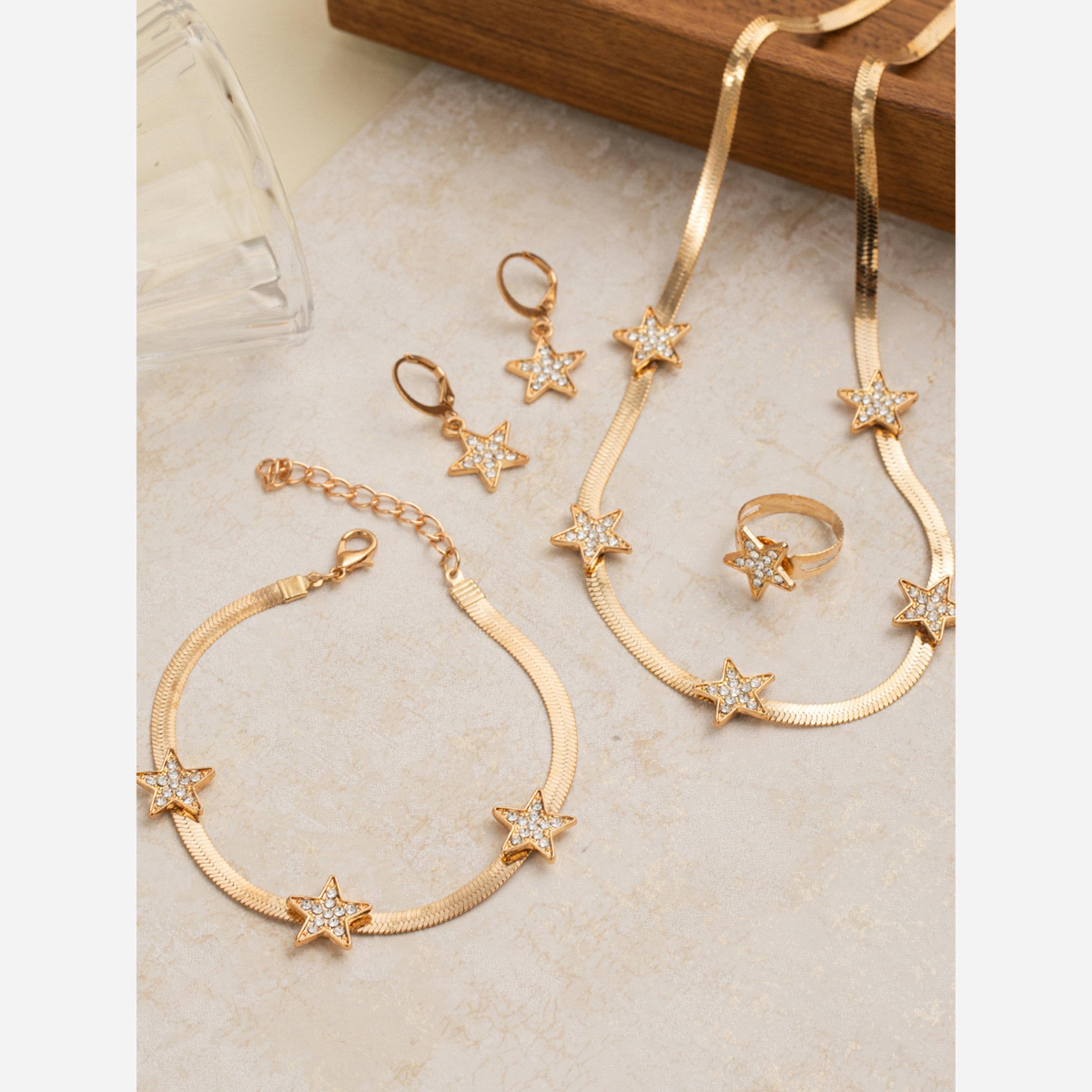 تيك تو - طقم من 4 قطع - قلادة وسوار على شكل نجمة مع خاتم وأقراط-women-watchesandjewellery-jewellery-jewellerysets-image-4
