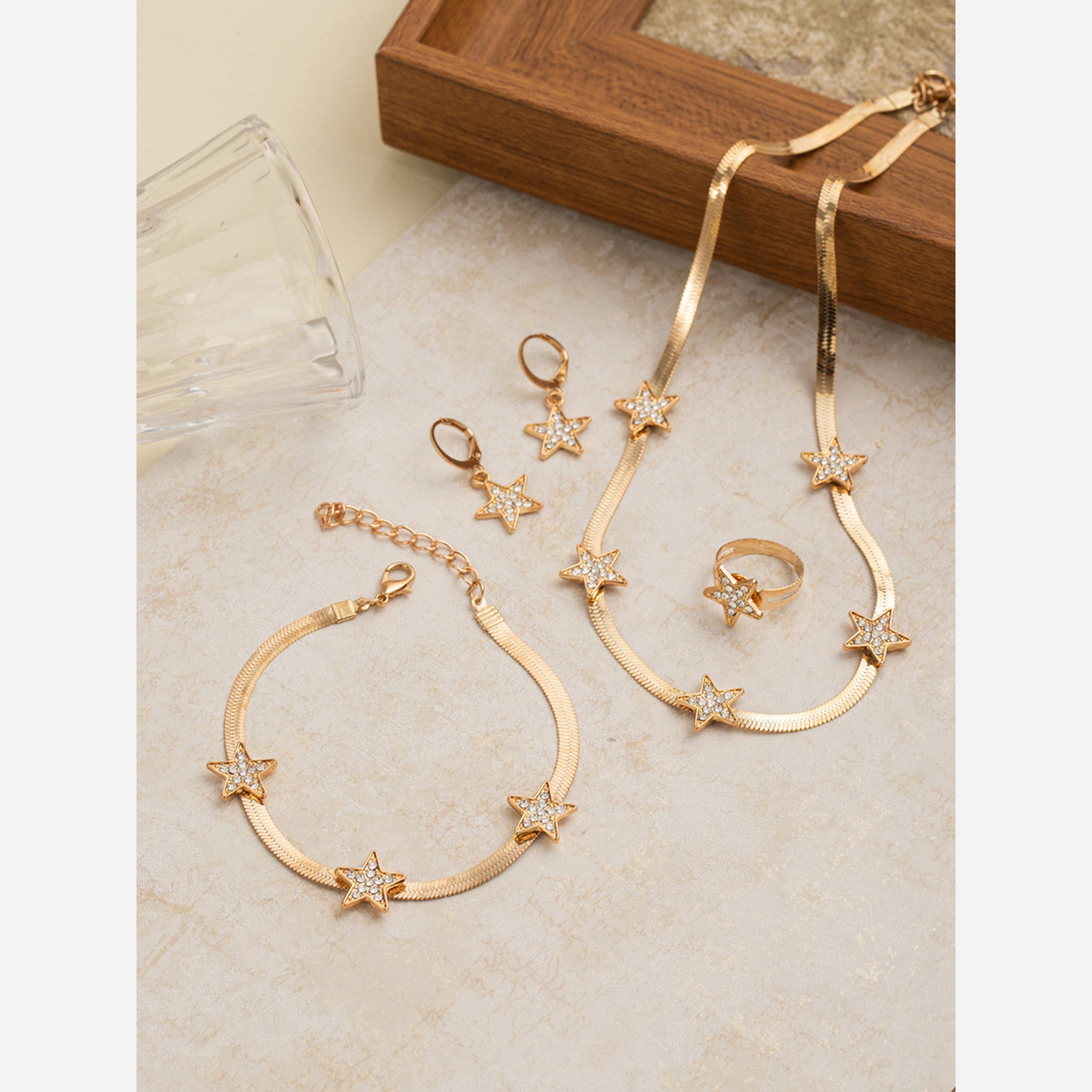 تيك تو - طقم من 4 قطع - قلادة وسوار على شكل نجمة مع خاتم وأقراط-women-watchesandjewellery-jewellery-jewellerysets-image-5