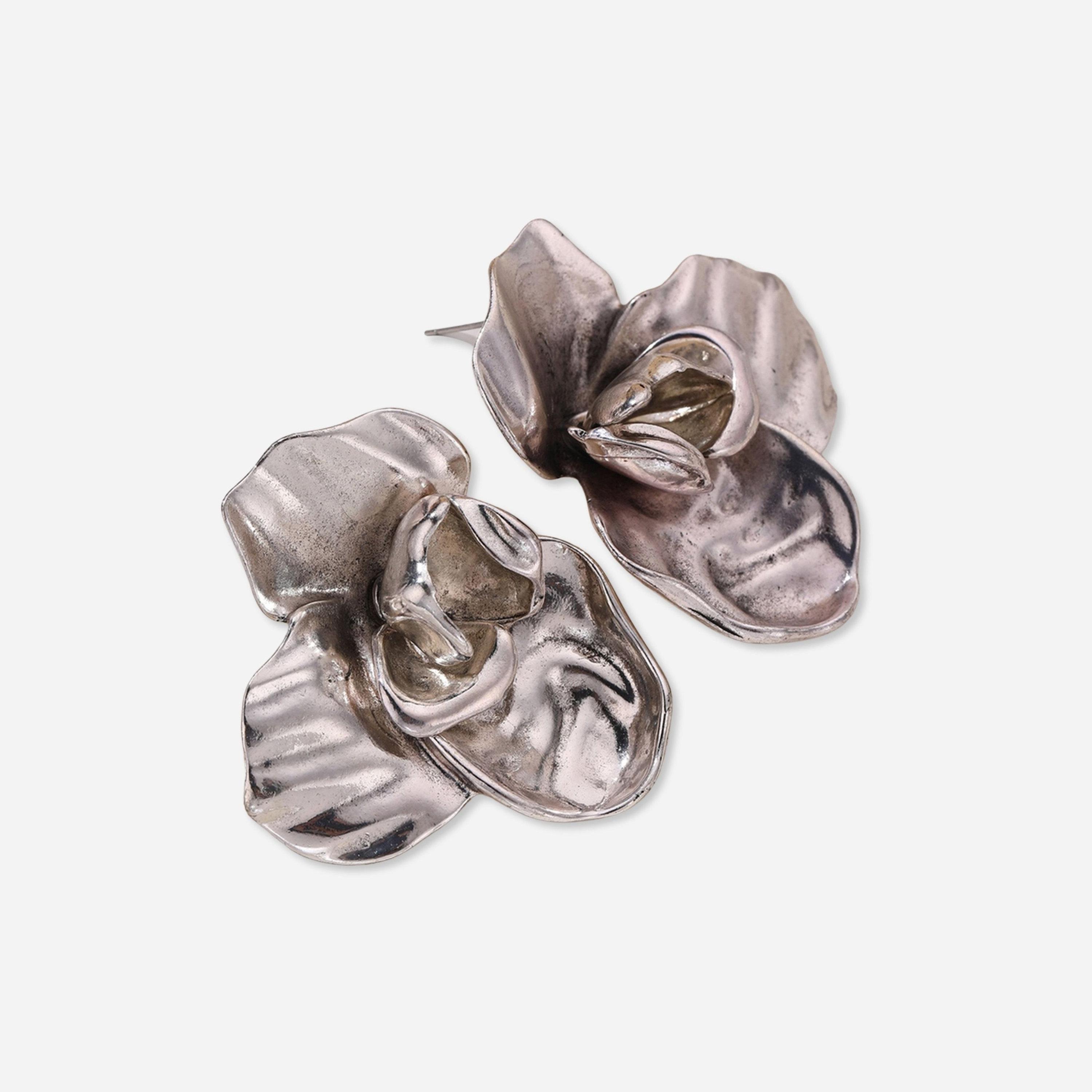 Take Two Silver 3D Flower Earrings-women-watchesandjewellery-jewellery-earrings-image-1