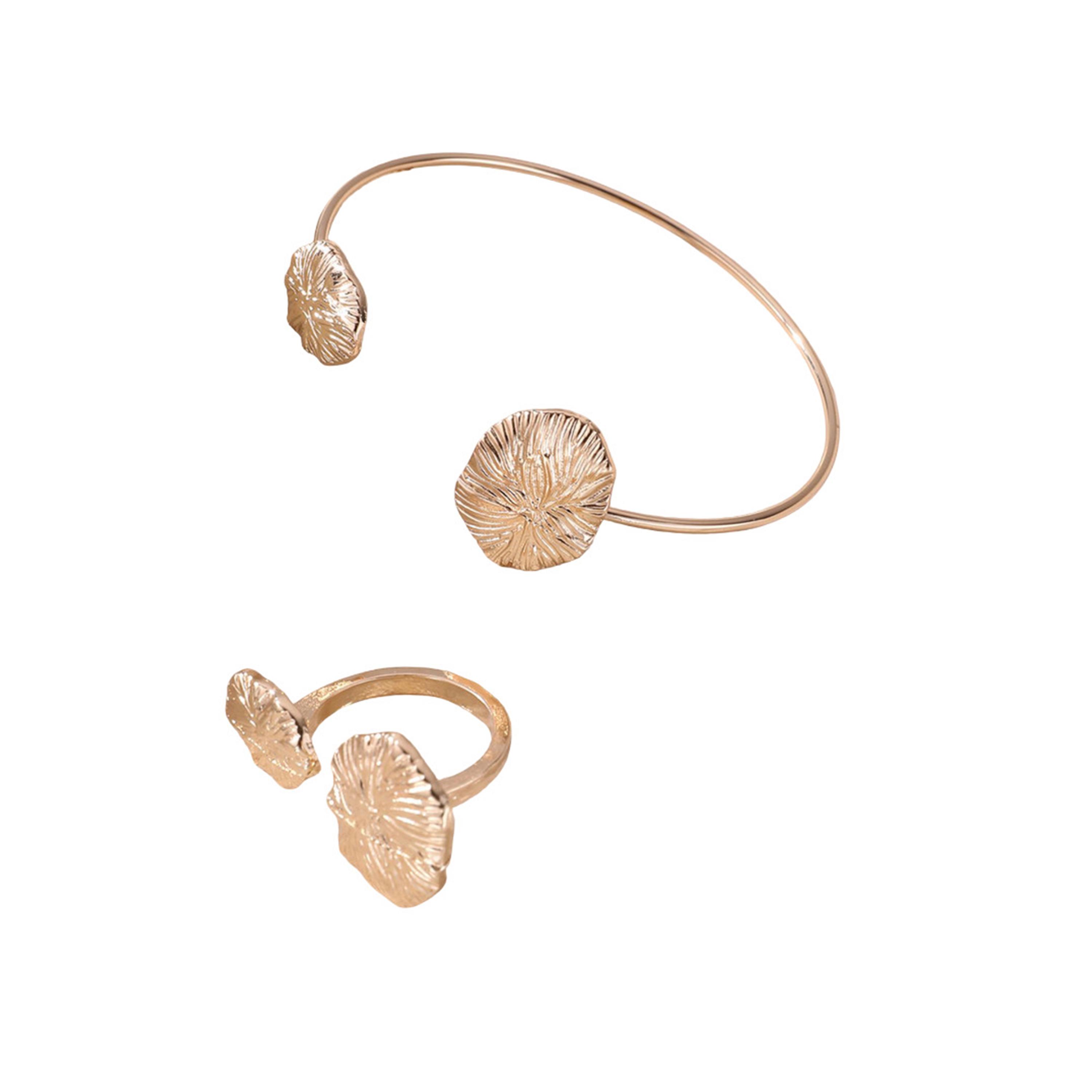 Take Two Set of 2 - Gold Irregular Open Bangle and Ring-women-watchesandjewellery-jewellery-jewellerysets-image-1
