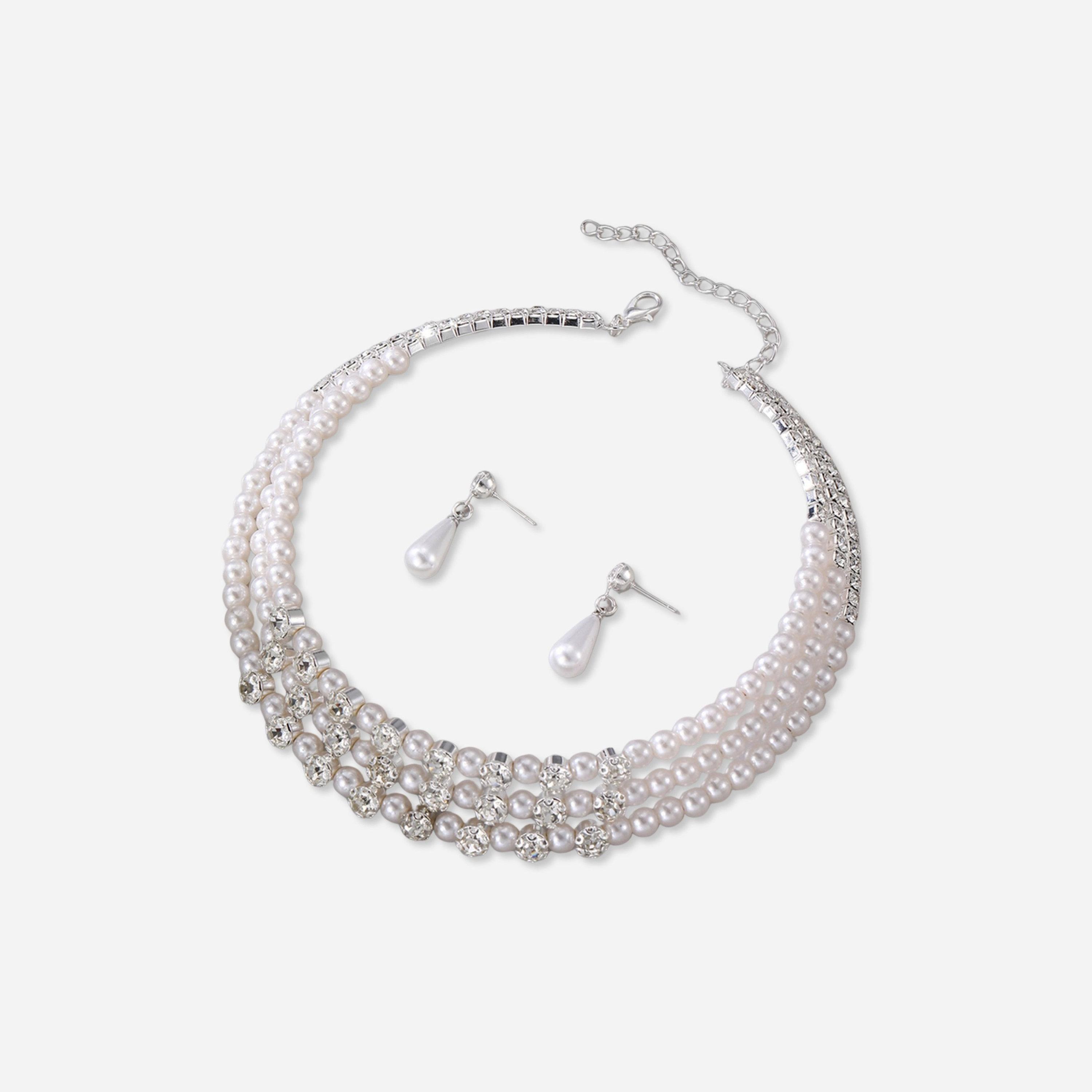 تيك تو - طقم من قطعتين - قلادة وأقراط من اللؤلؤ الصناعي المرصع بأحجار الراين-women-watchesandjewellery-jewellery-jewellerysets-image-1
