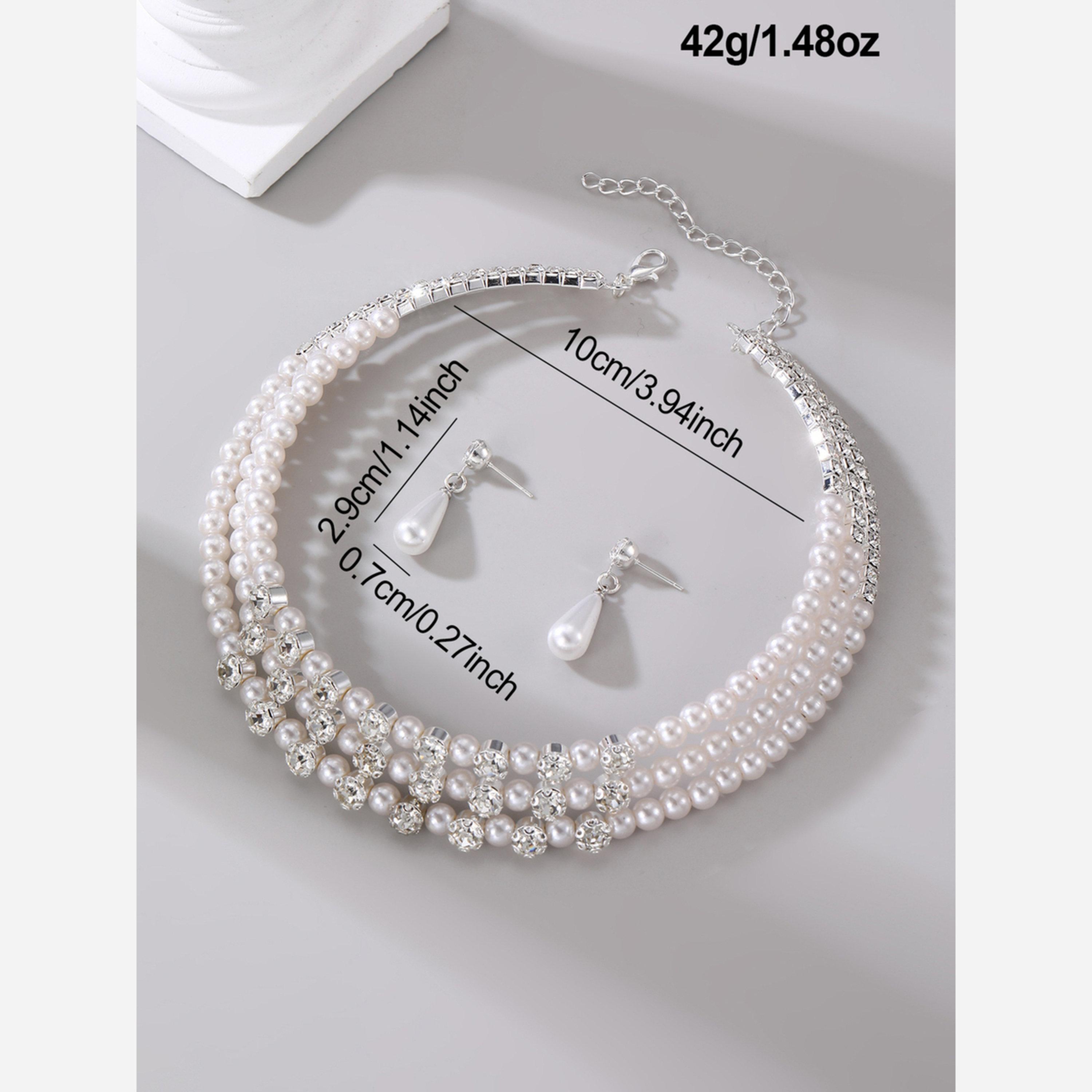 تيك تو - طقم من قطعتين - قلادة وأقراط من اللؤلؤ الصناعي المرصع بأحجار الراين-women-watchesandjewellery-jewellery-jewellerysets-image-3