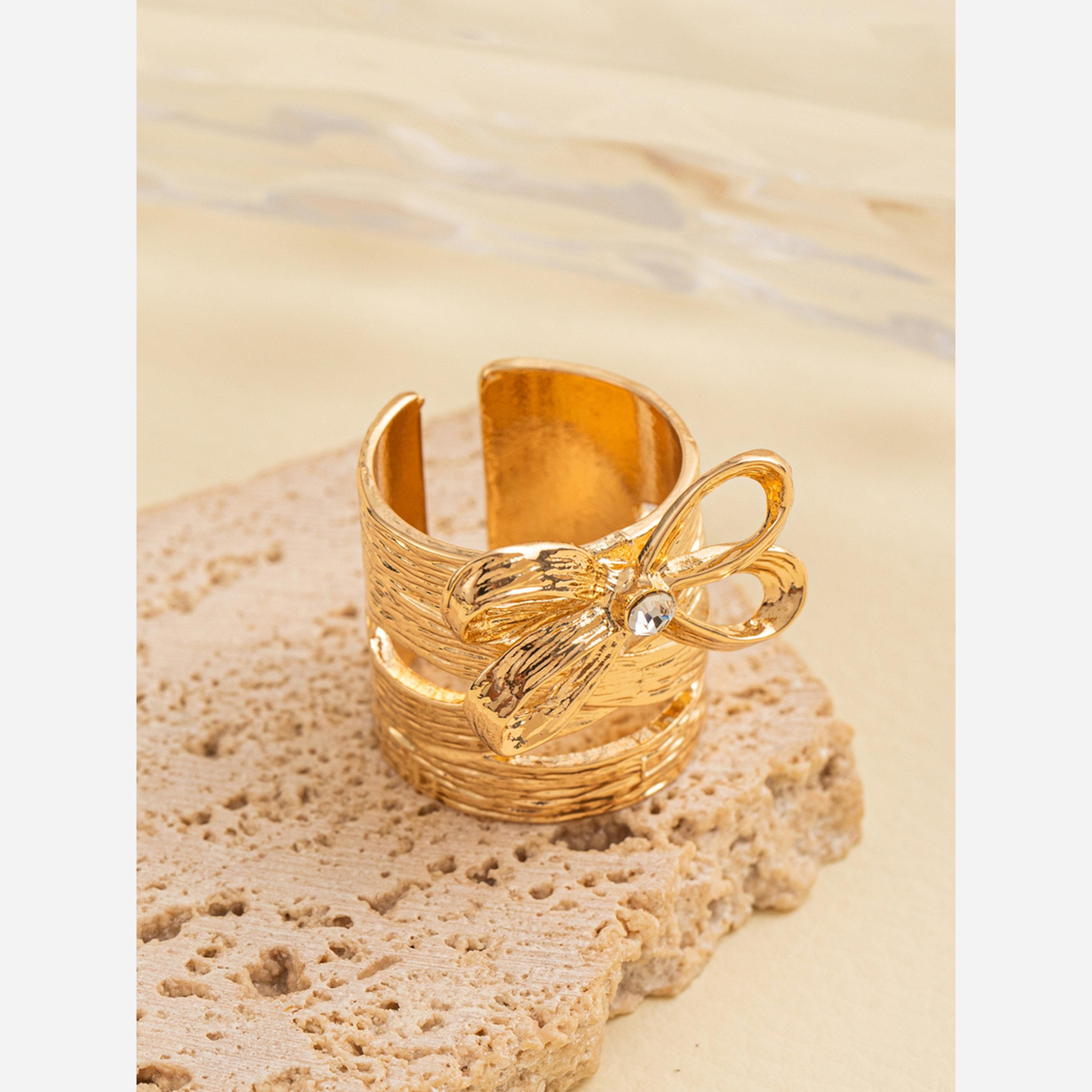 Take Two Gold Bow Decor Open Ring-women-watchesandjewellery-jewellery-rings-image-2