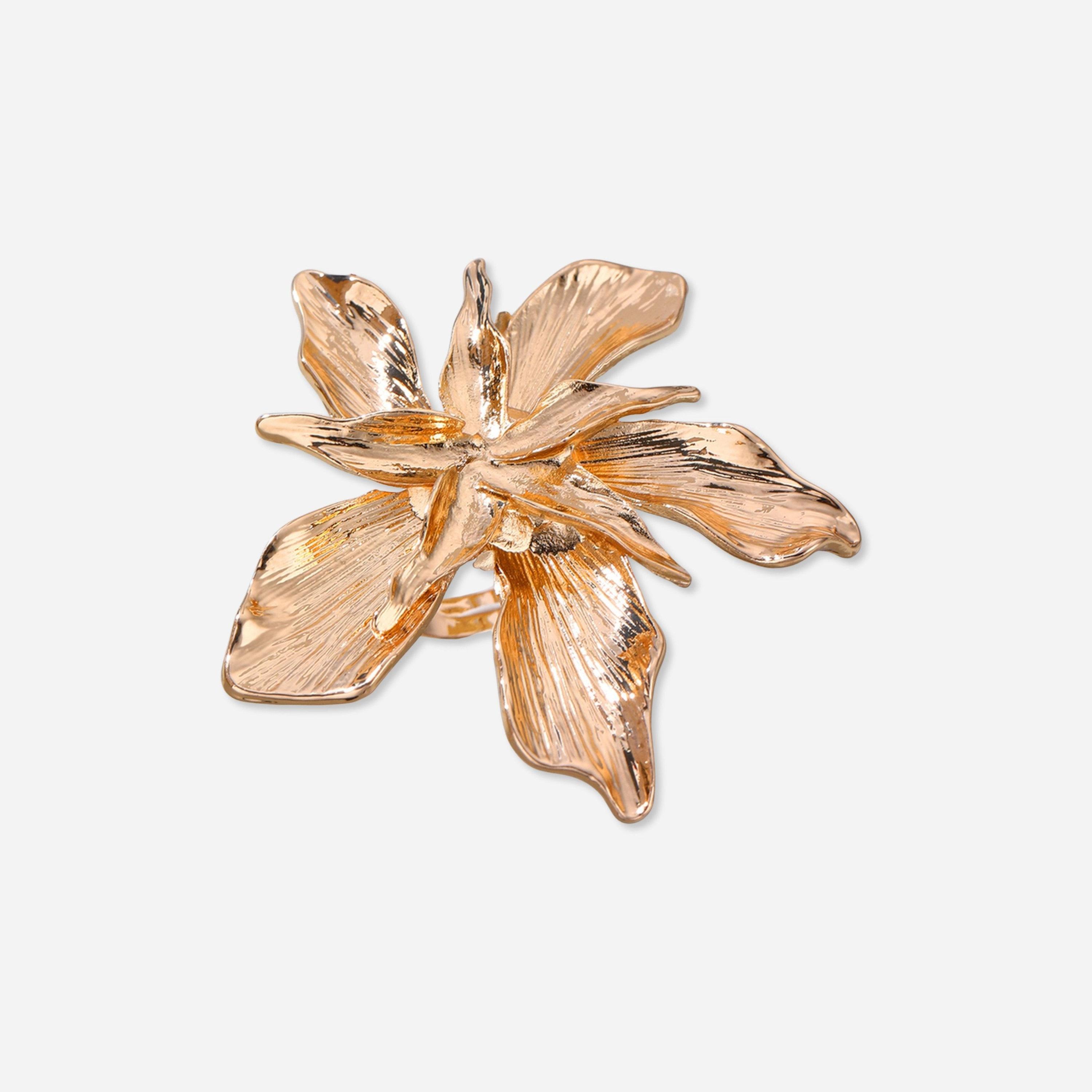 تيك تو - خاتم تصميم زهرة متفتحة لون ذهبي-women-watchesandjewellery-jewellery-rings-image-1