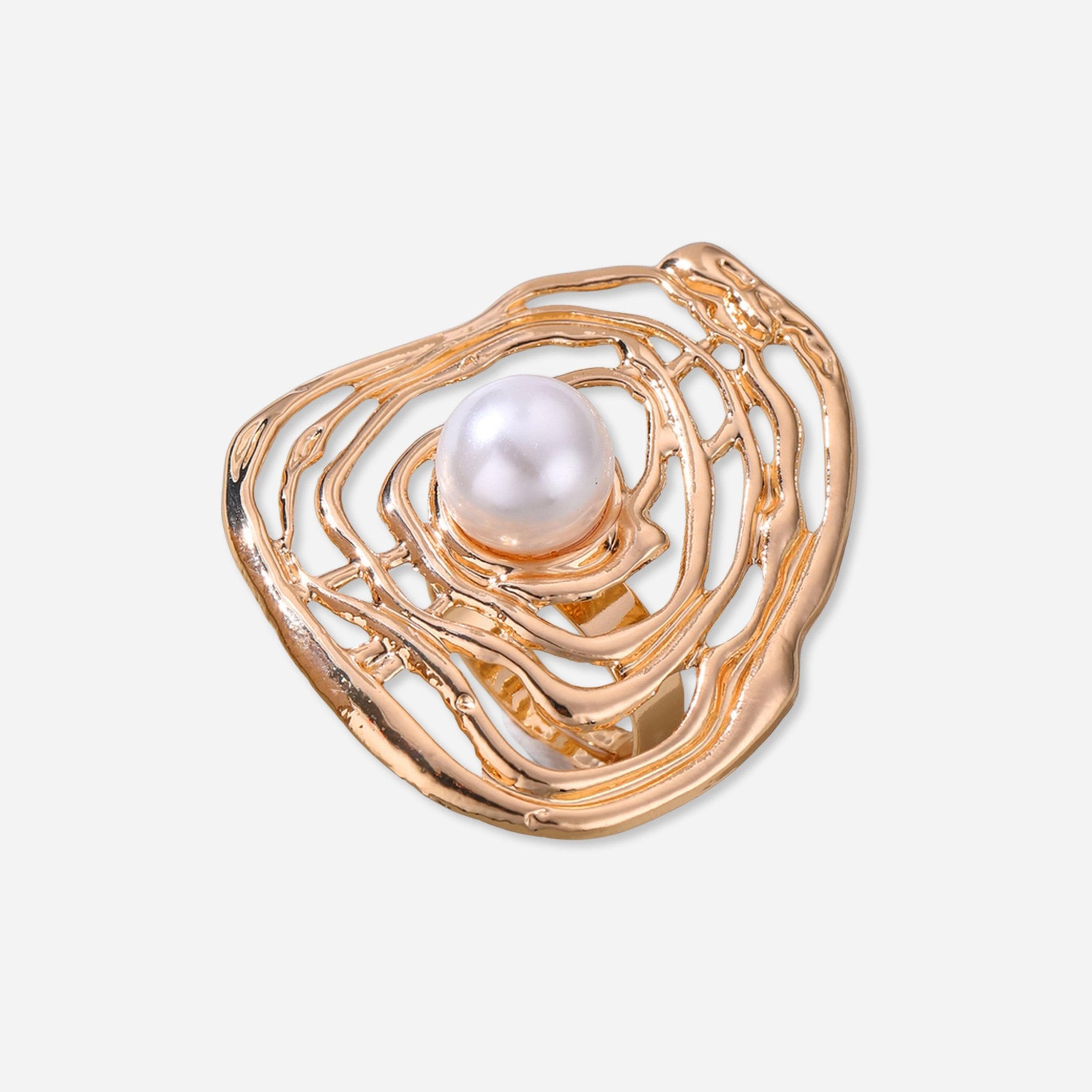 تيك تو - خاتم مزين باللؤلؤ الصناعي تصميم هندسي مقطوع-women-watchesandjewellery-jewellery-rings-image-1