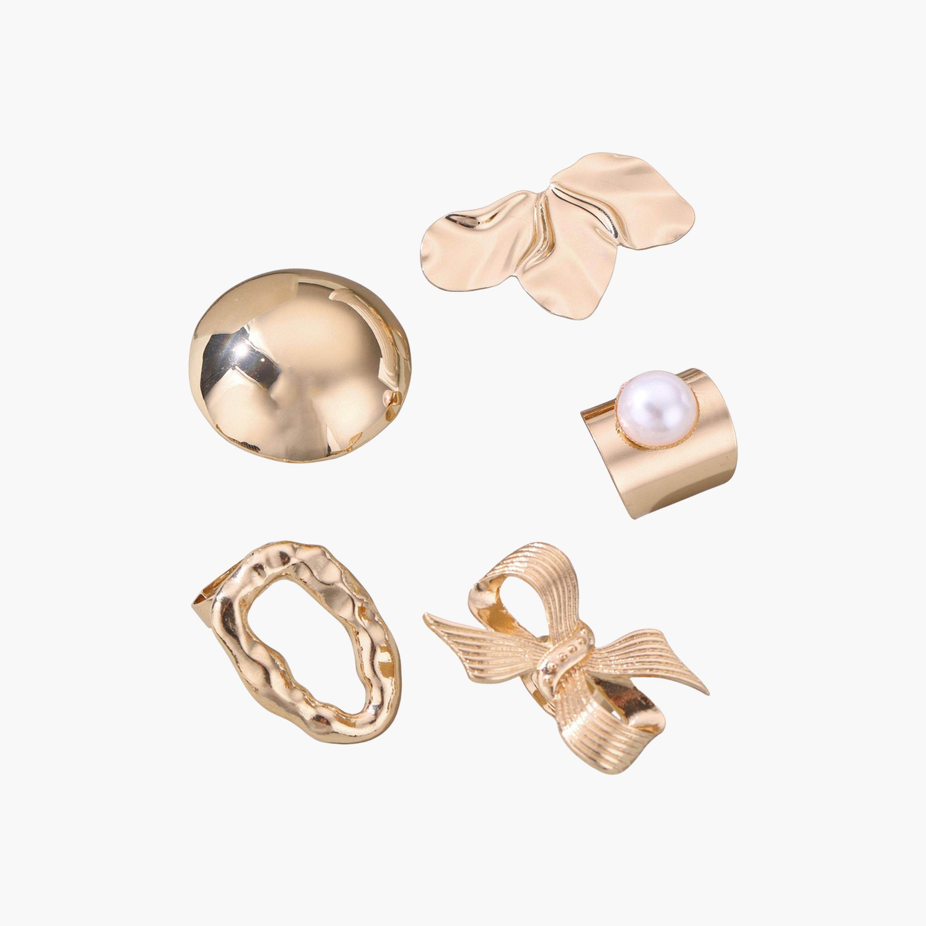 تيك تو - مجموعة من 5 خواتم - خواتم مزينة بفيونكة دائرية هندسية-women-watchesandjewellery-jewellery-rings-image-1