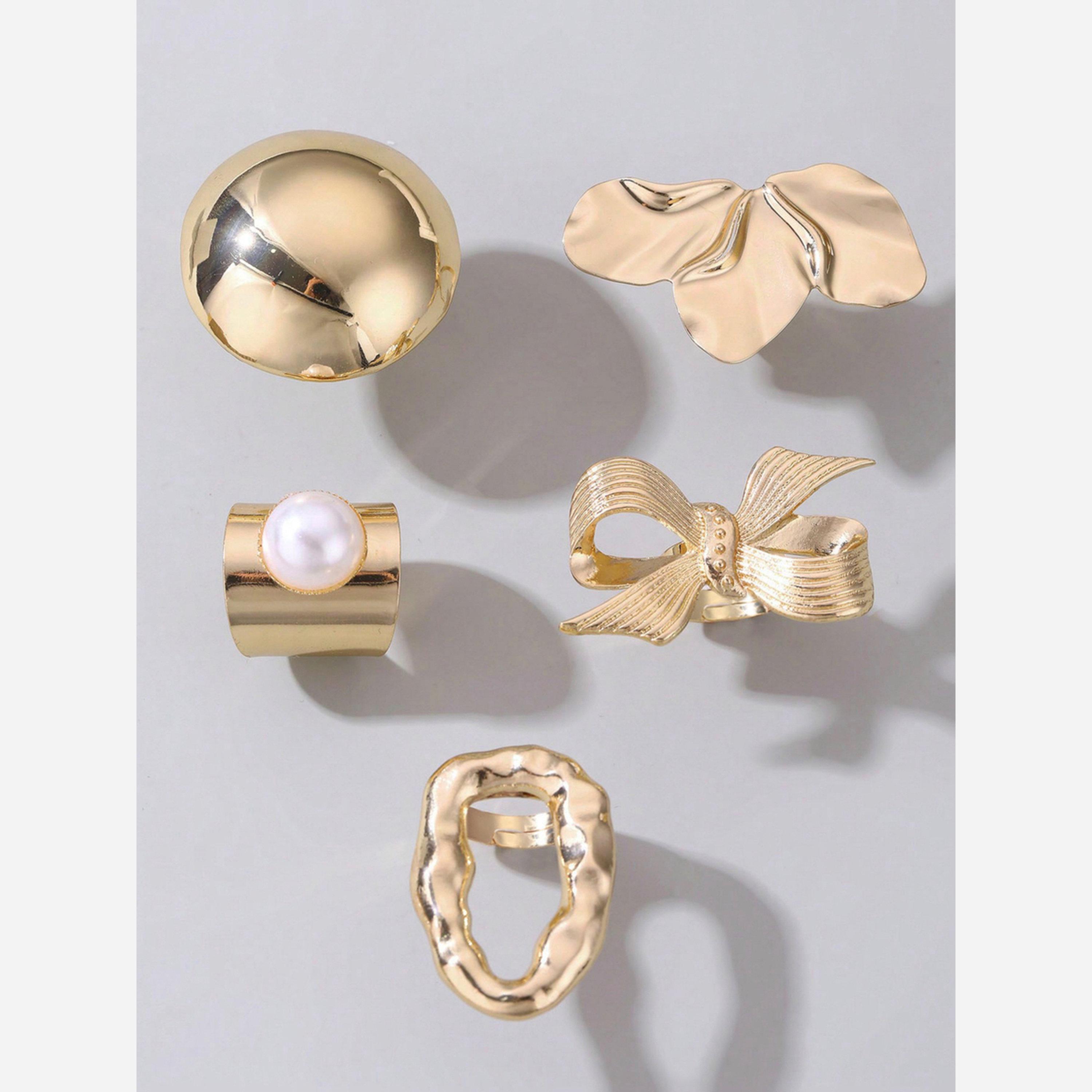 Take Two Set of 5 - Geometric Round Bow Embellished Ring-women-watchesandjewellery-jewellery-rings-image-3