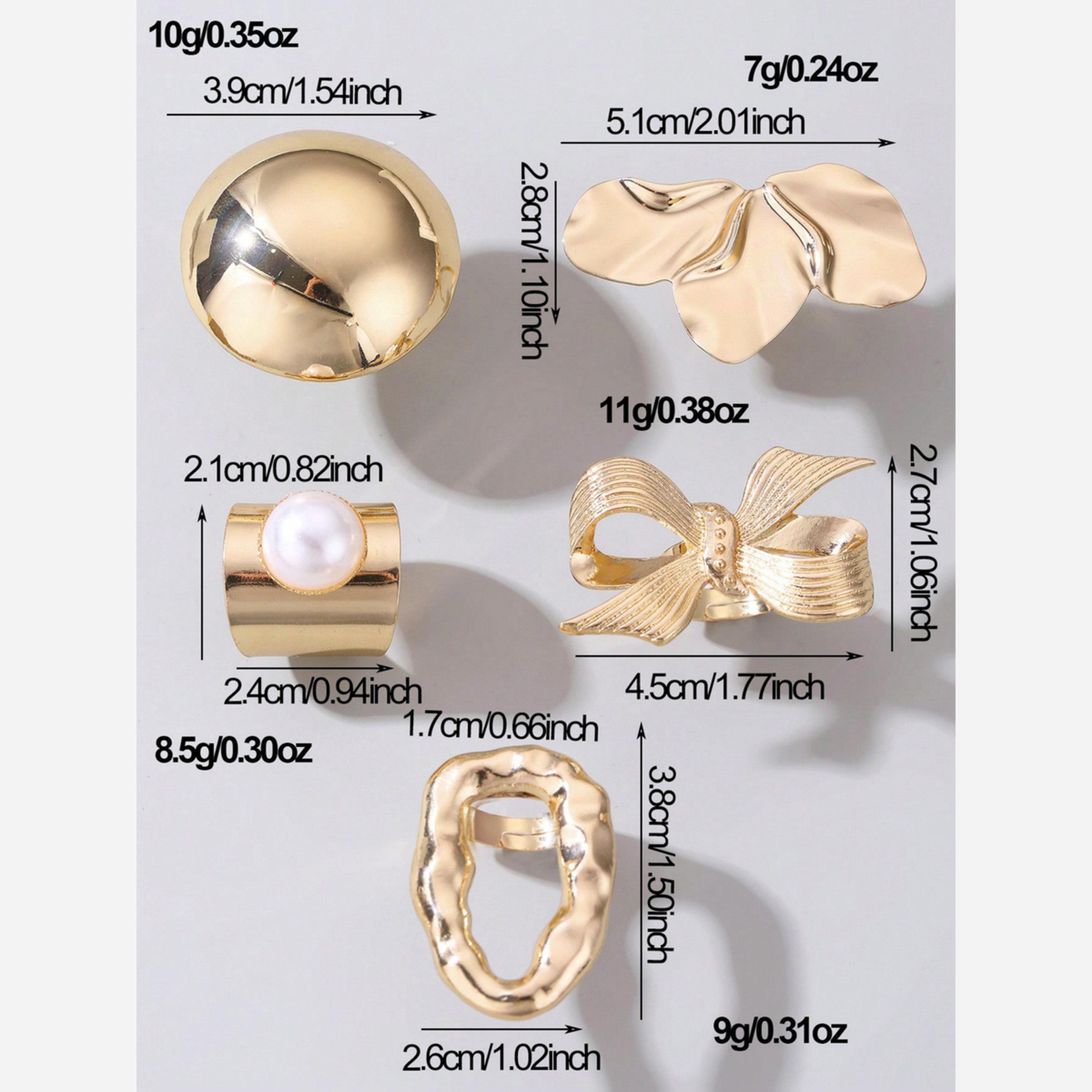 تيك تو - مجموعة من 5 خواتم - خواتم مزينة بفيونكة دائرية هندسية-women-watchesandjewellery-jewellery-rings-image-4