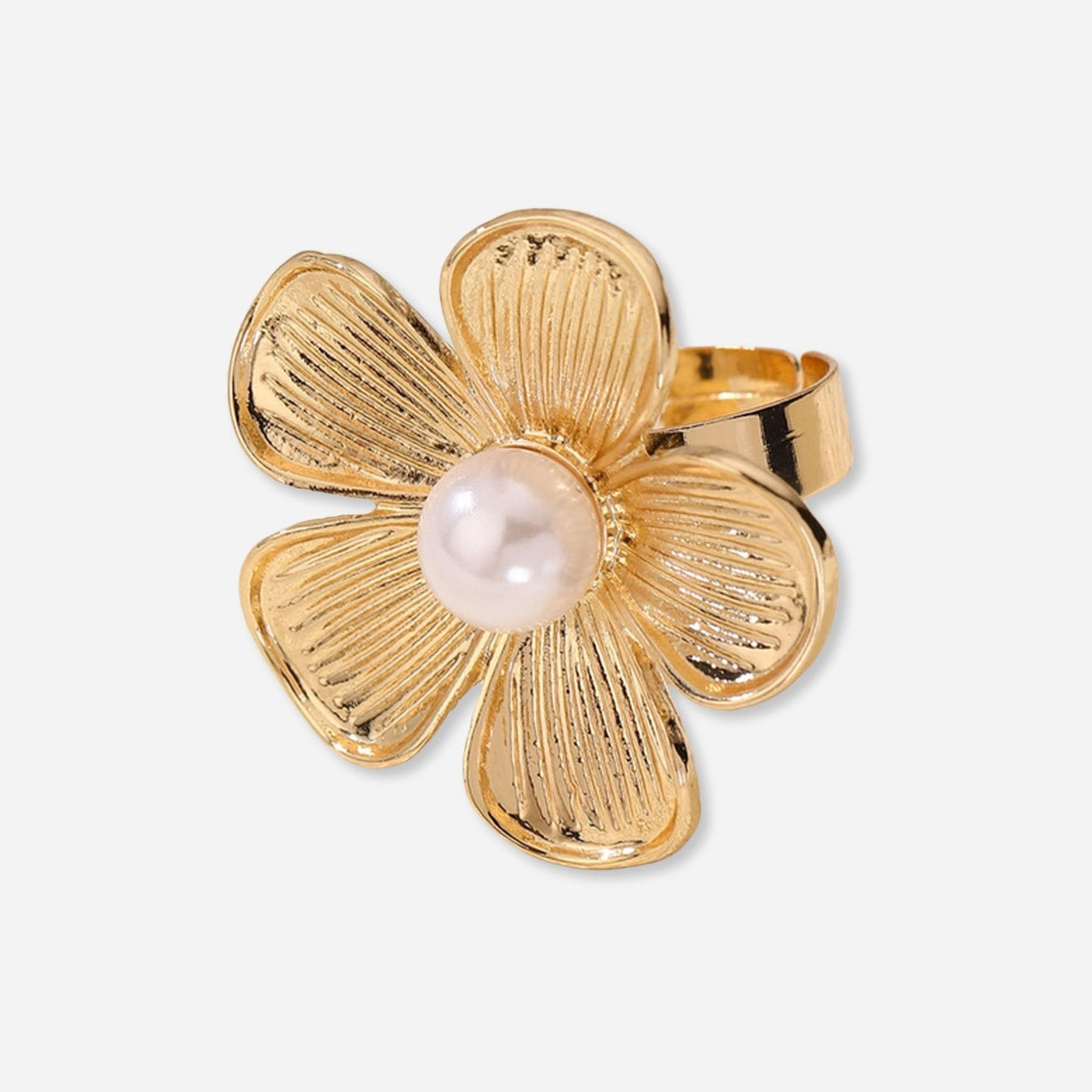 تيك تو - خاتم مزين باللؤلؤ الصناعي على شكل زهرة-women-watchesandjewellery-jewellery-rings-image-3