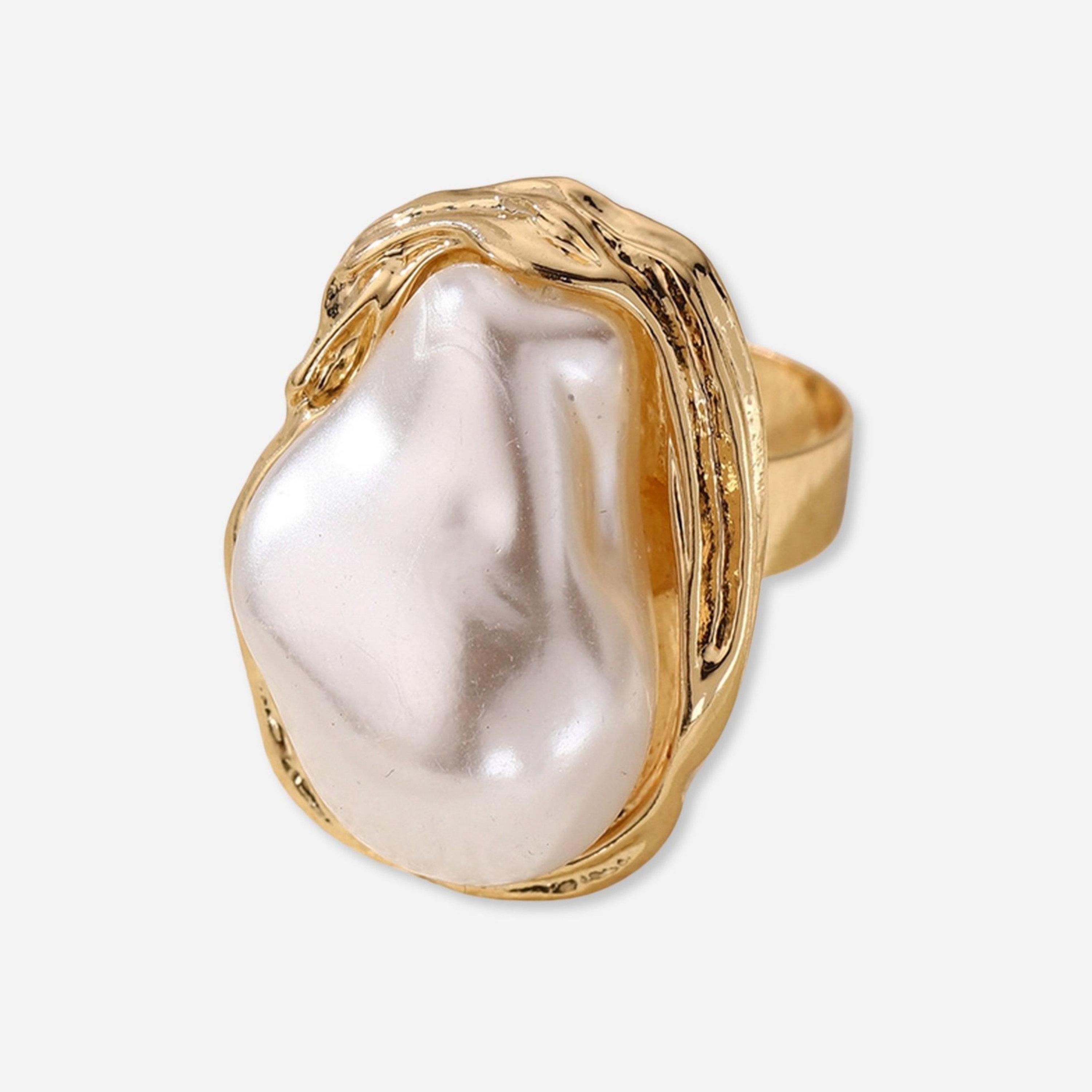 تيك تو - خاتم مزين باللؤلؤ الصناعي تصميم غير متناسق-women-watchesandjewellery-jewellery-rings-image-1