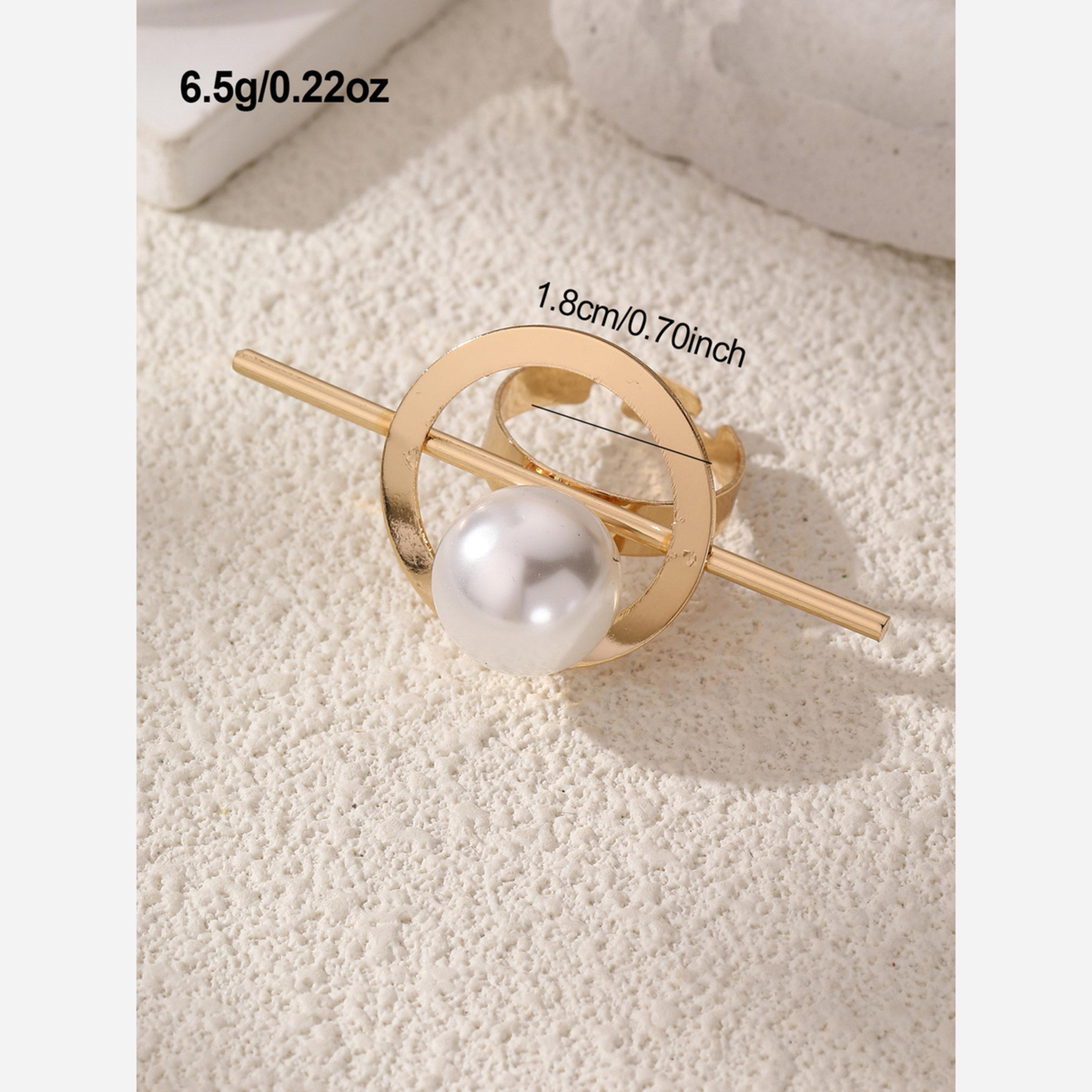تيك تو - خاتم مزين باللؤلؤ الصناعي تصميم غير متناسق-women-watchesandjewellery-jewellery-rings-image-3