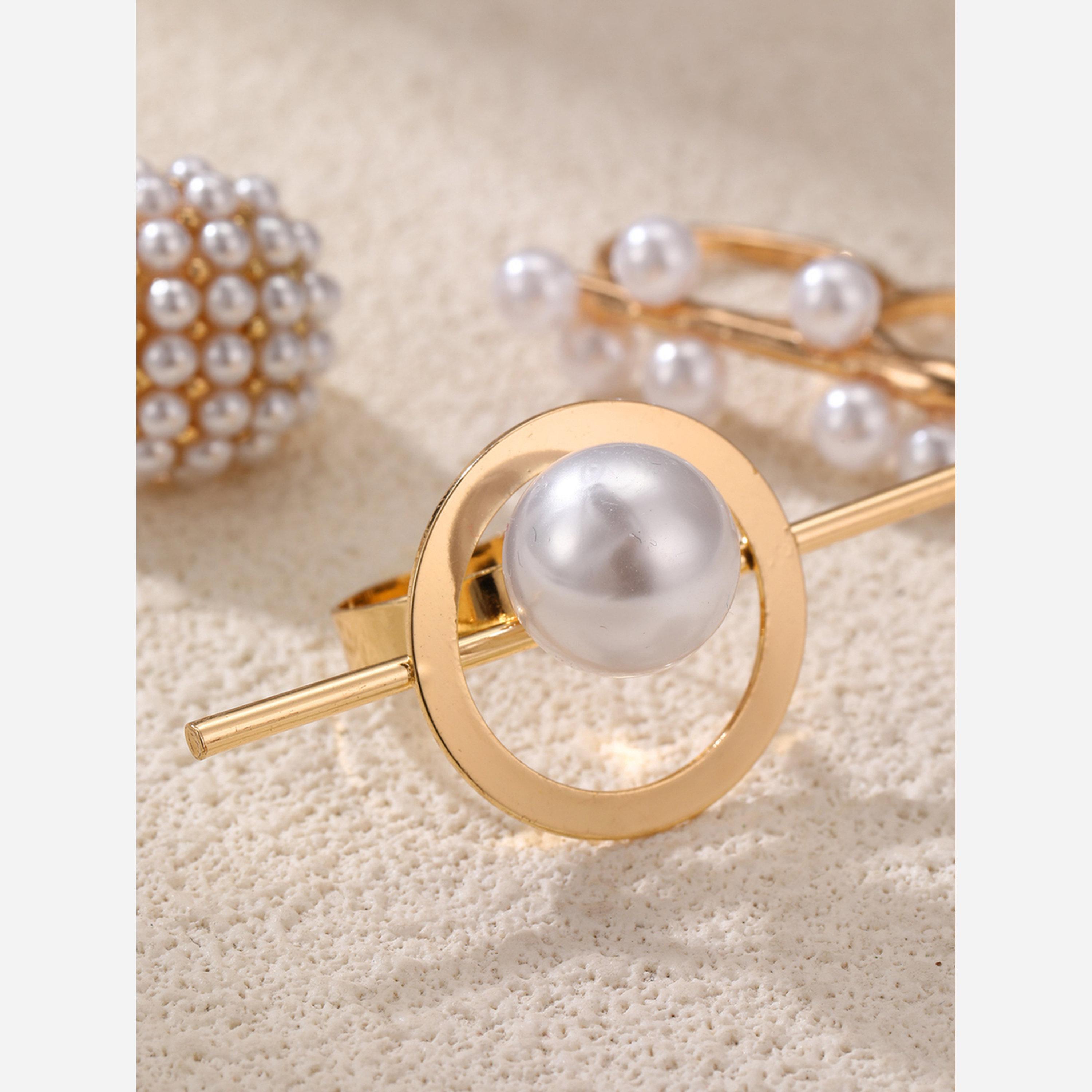تيك تو - خاتم مزين باللؤلؤ الصناعي تصميم غير متناسق-women-watchesandjewellery-jewellery-rings-image-4