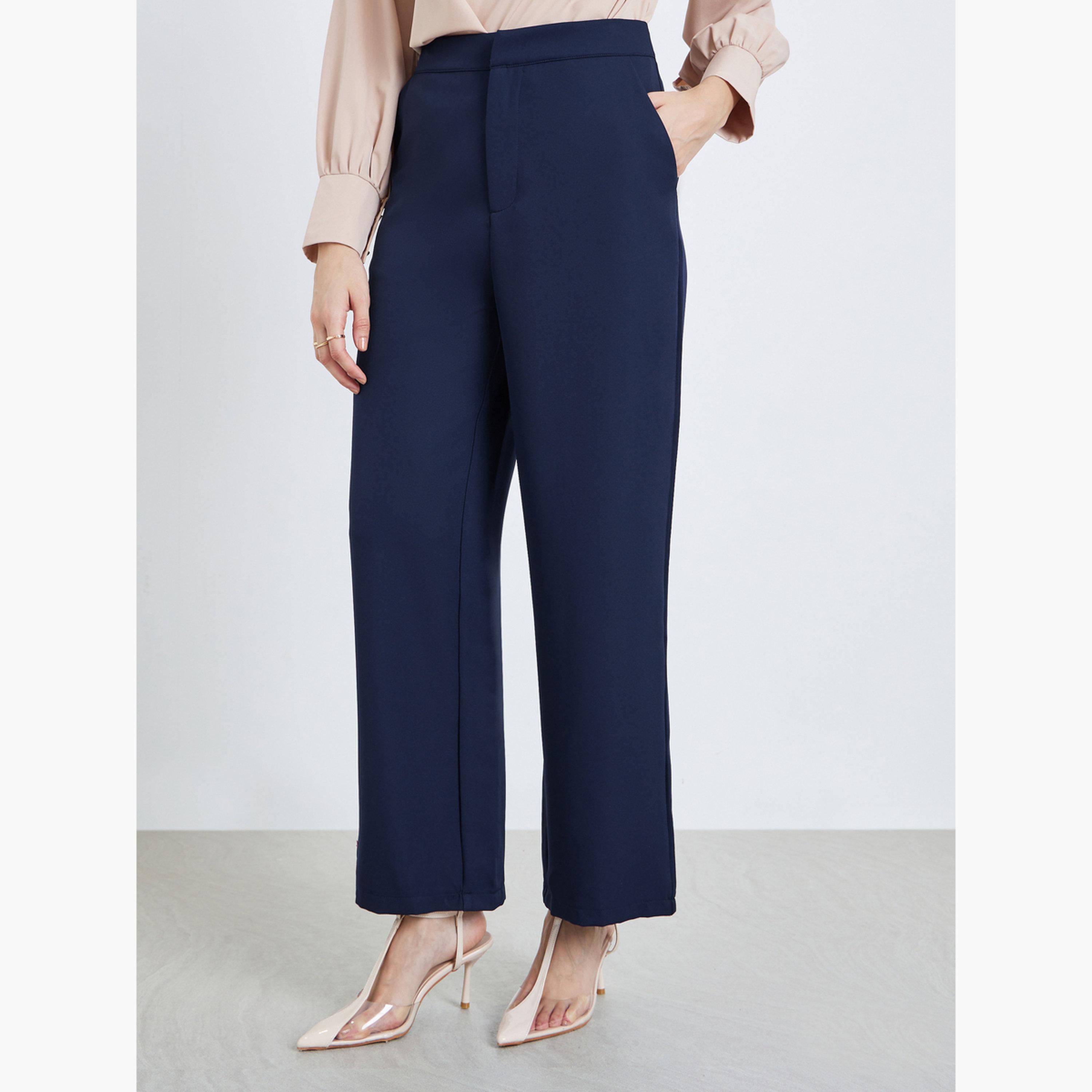 Styli Women Navy Blue Wide Leg Trousers-women-clothing-bottoms-trousers-image-1