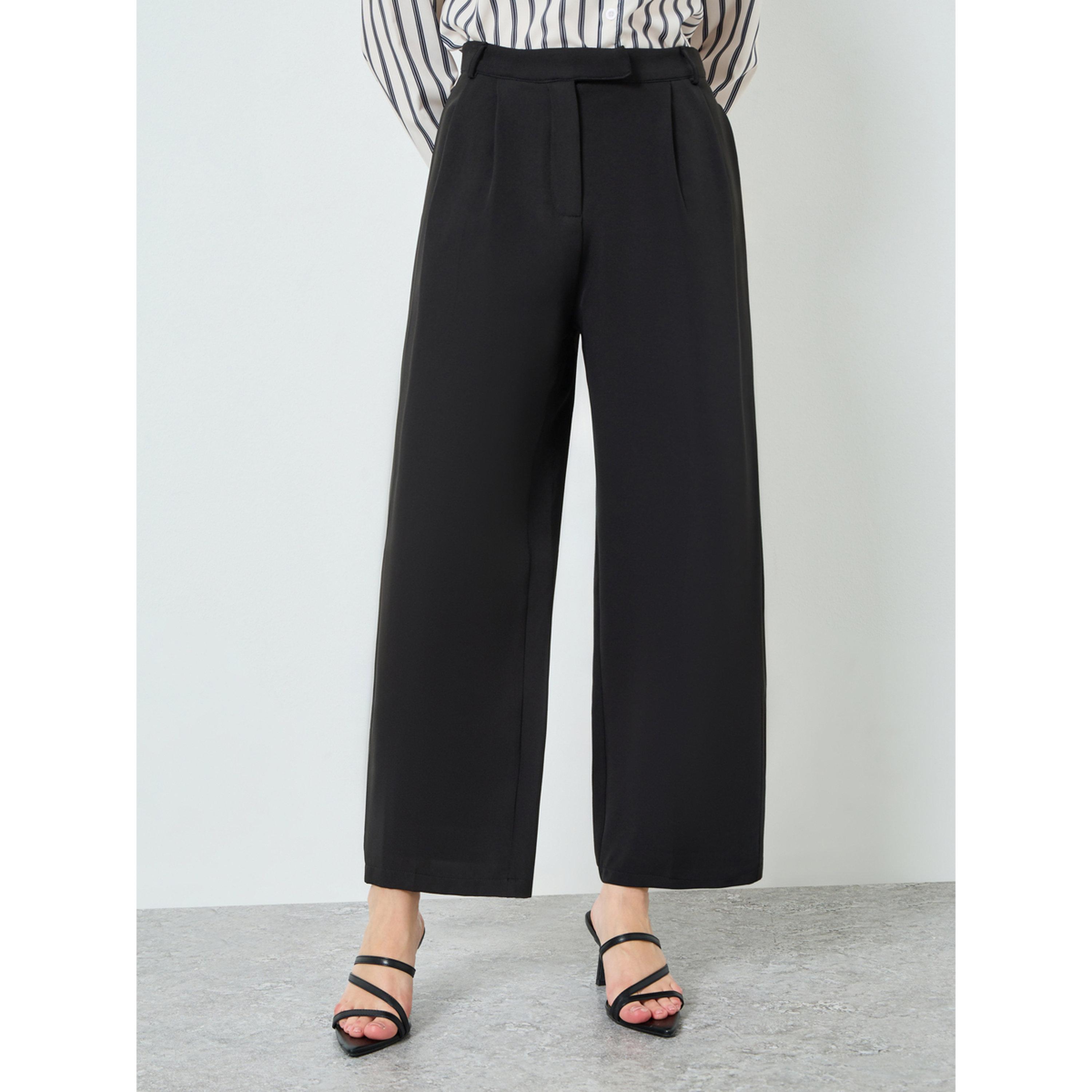 Styli Women Black Wide Leg Trousers-women-clothing-bottoms-trousers-image-1