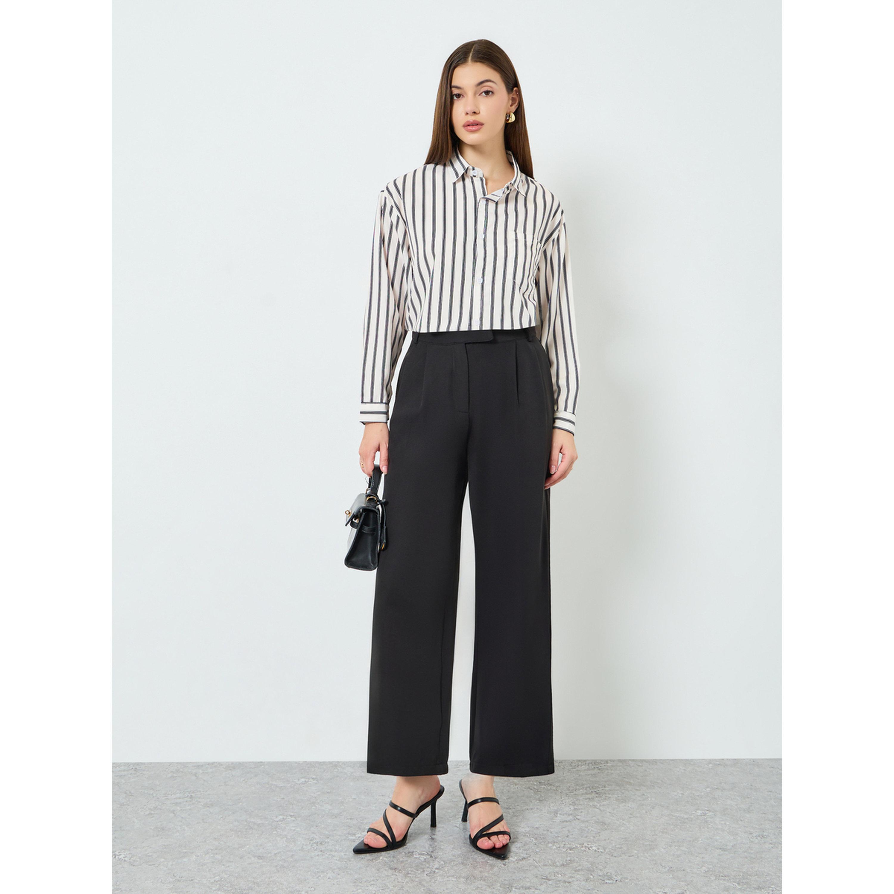 Styli Women Black Wide Leg Trousers-women-clothing-bottoms-trousers-image-2