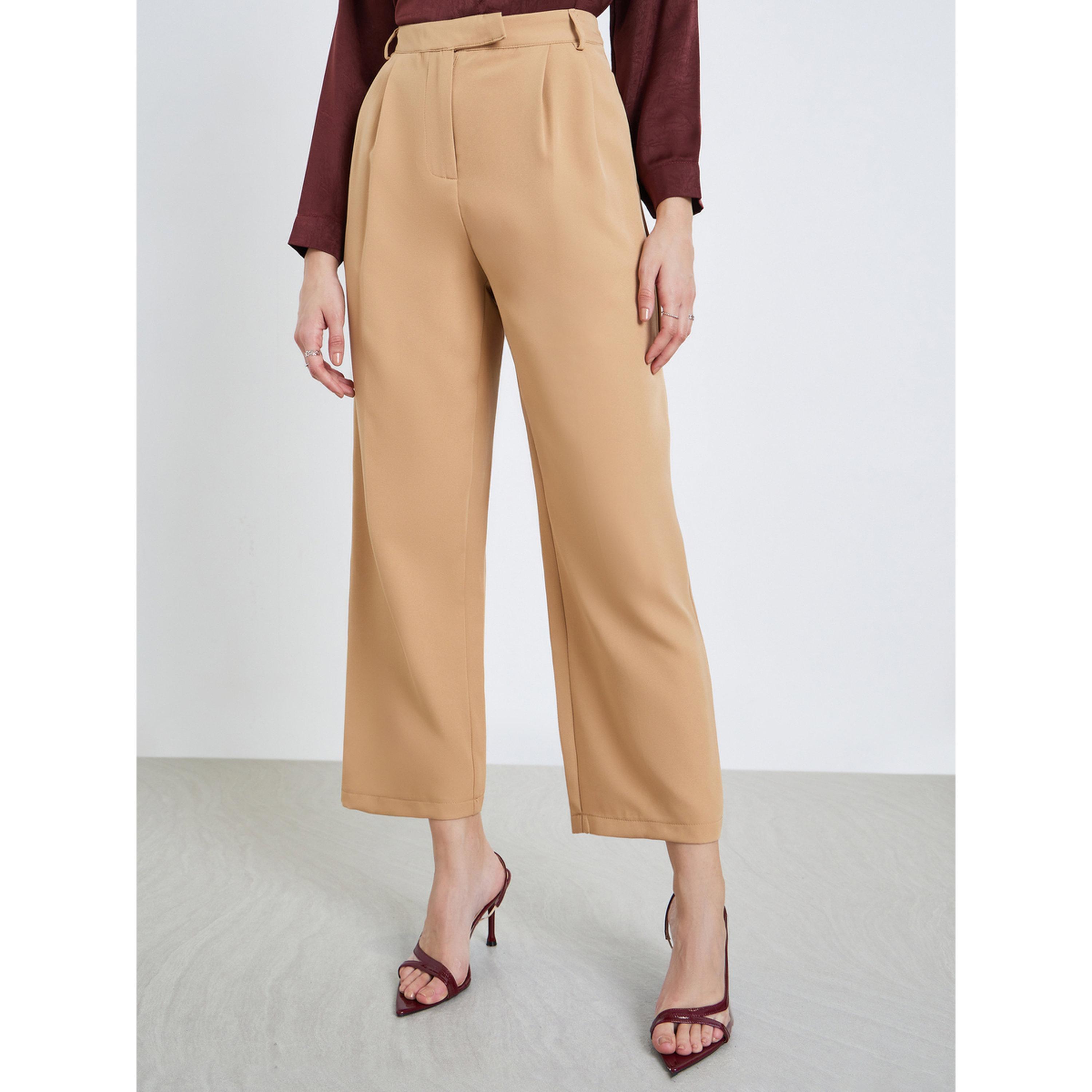 Styli Women Beige Straight Leg Trousers-women-clothing-bottoms-trousers-image-1
