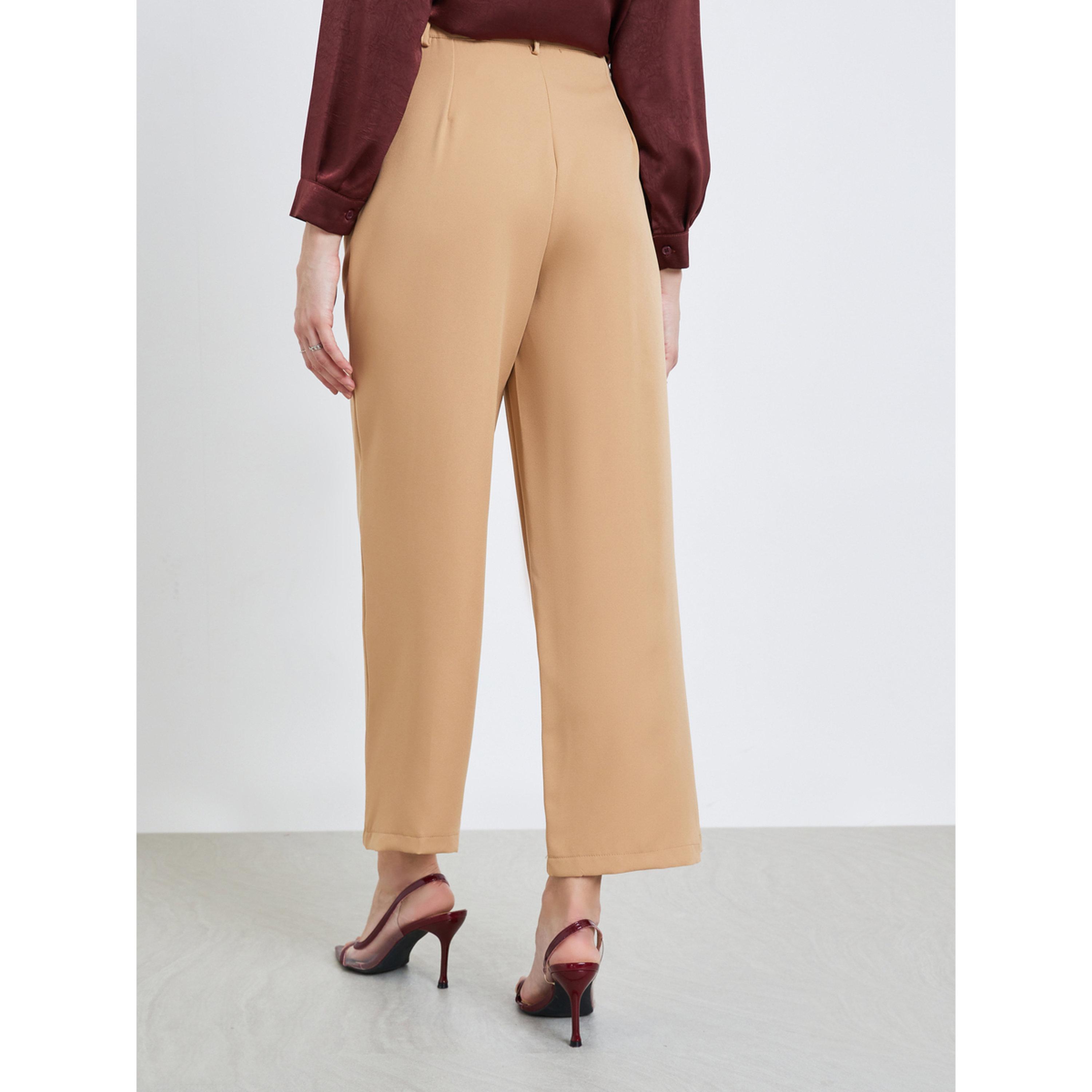 Styli Women Beige Straight Leg Trousers-women-clothing-bottoms-trousers-image-4