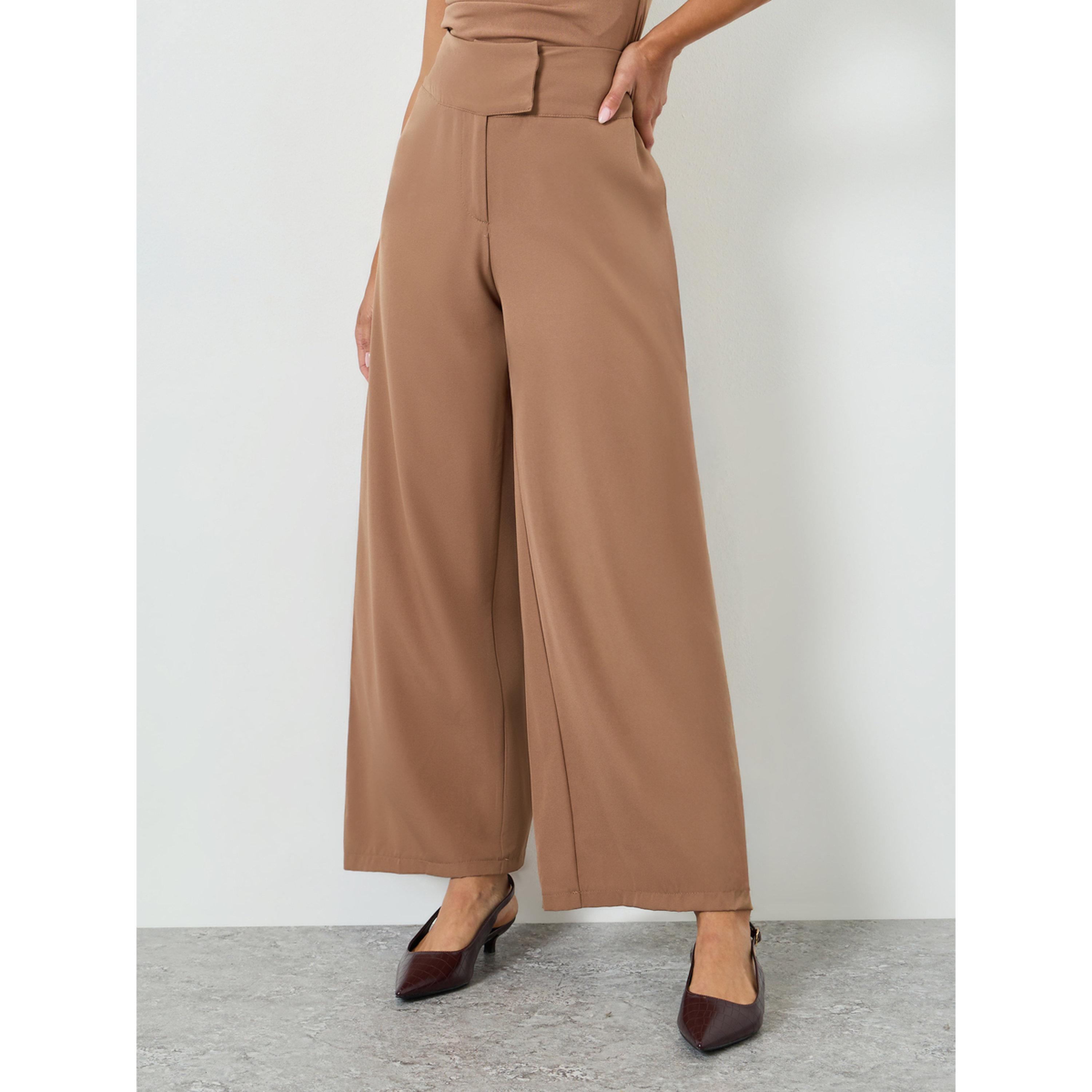 بنطال بأرجل واسعة لون بيج-women-clothing-bottoms-trousers-image-1