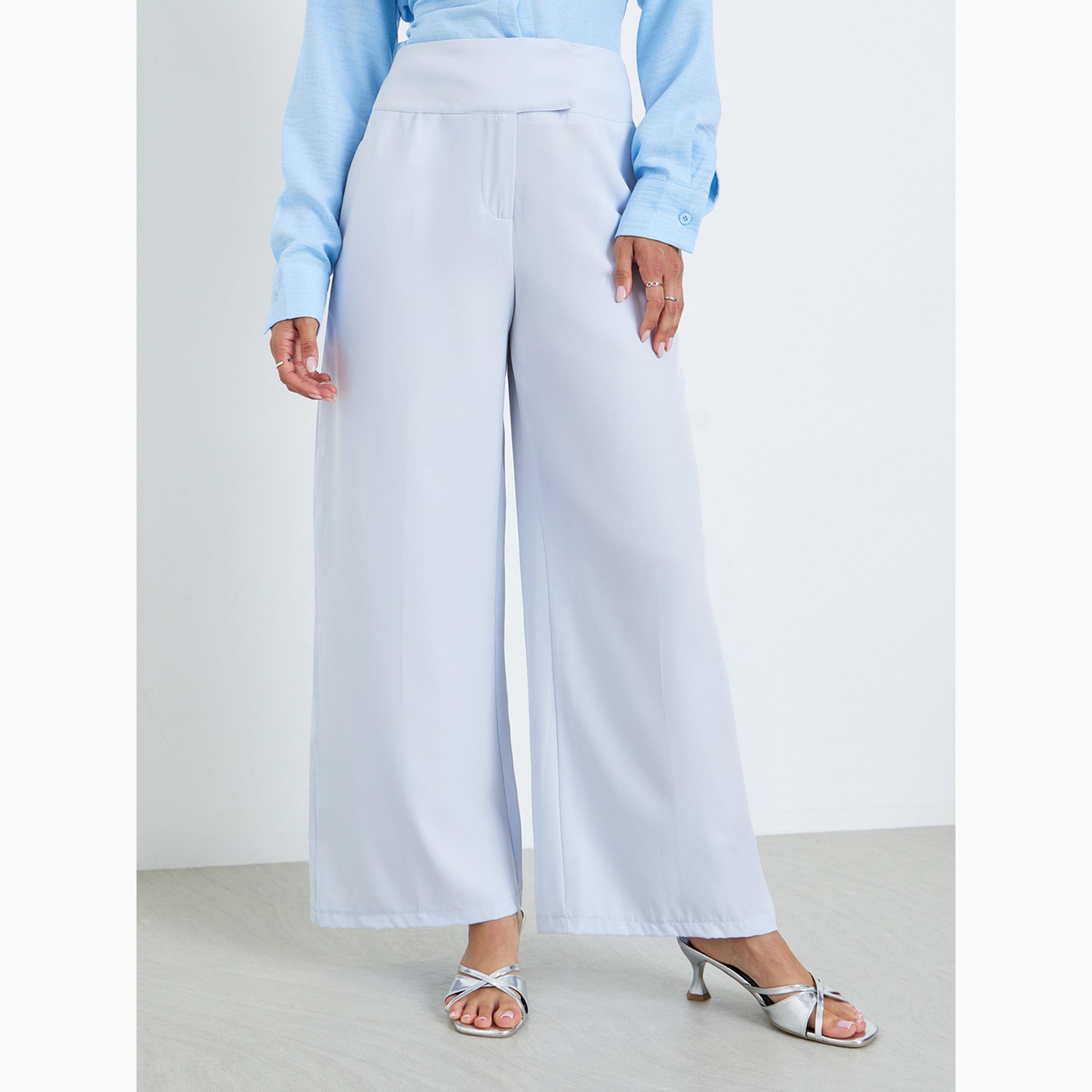 Styli Light Blue Wide Leg Trousers-women-clothing-bottoms-joggers-image-1