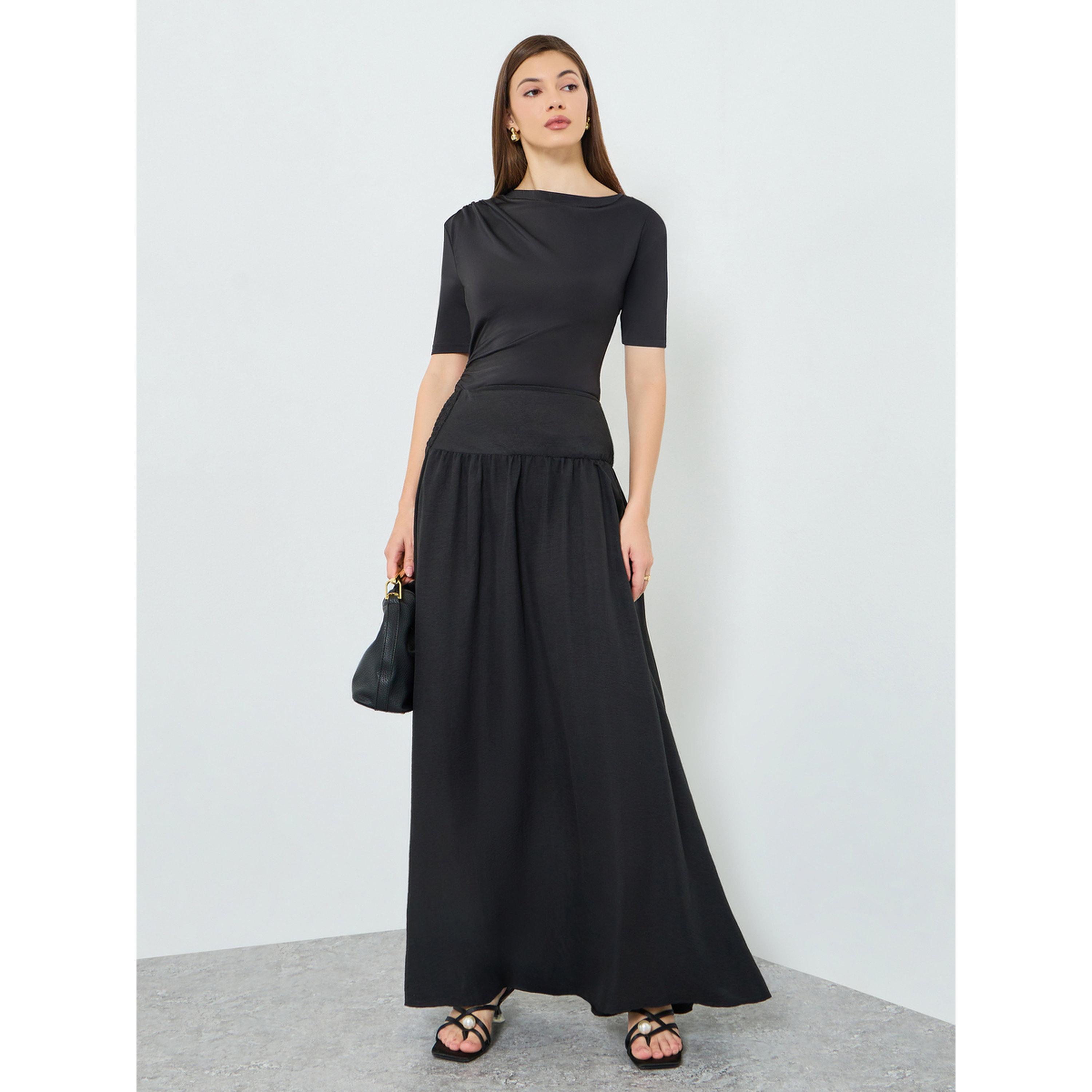 Styli Women Black A-Line Maxi Skirt-women-clothing-bottoms-skirts-image-2
