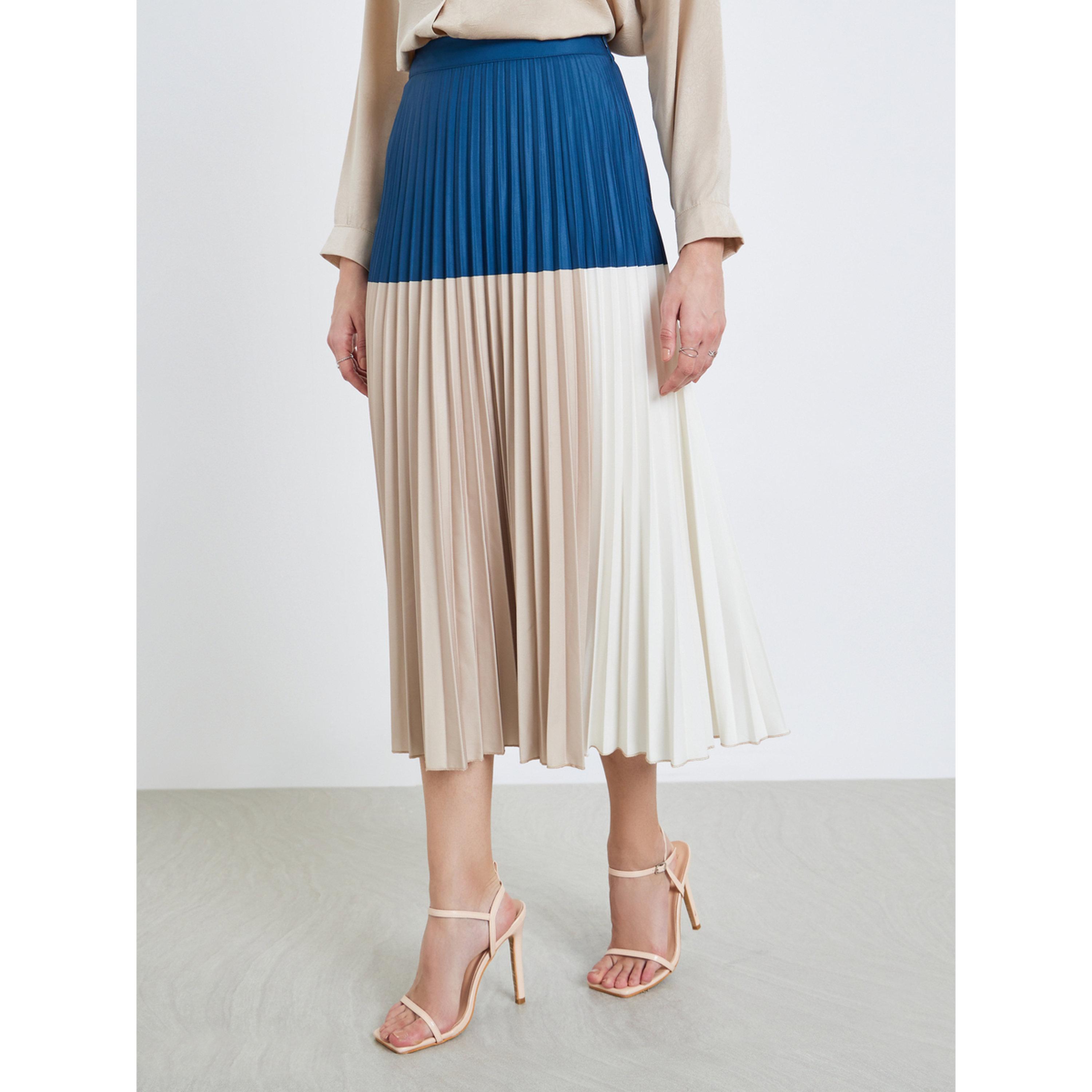 Styli Women Color Block Pleated A-Line Maxi Skirt-women-clothing-bottoms-skirts-image-1