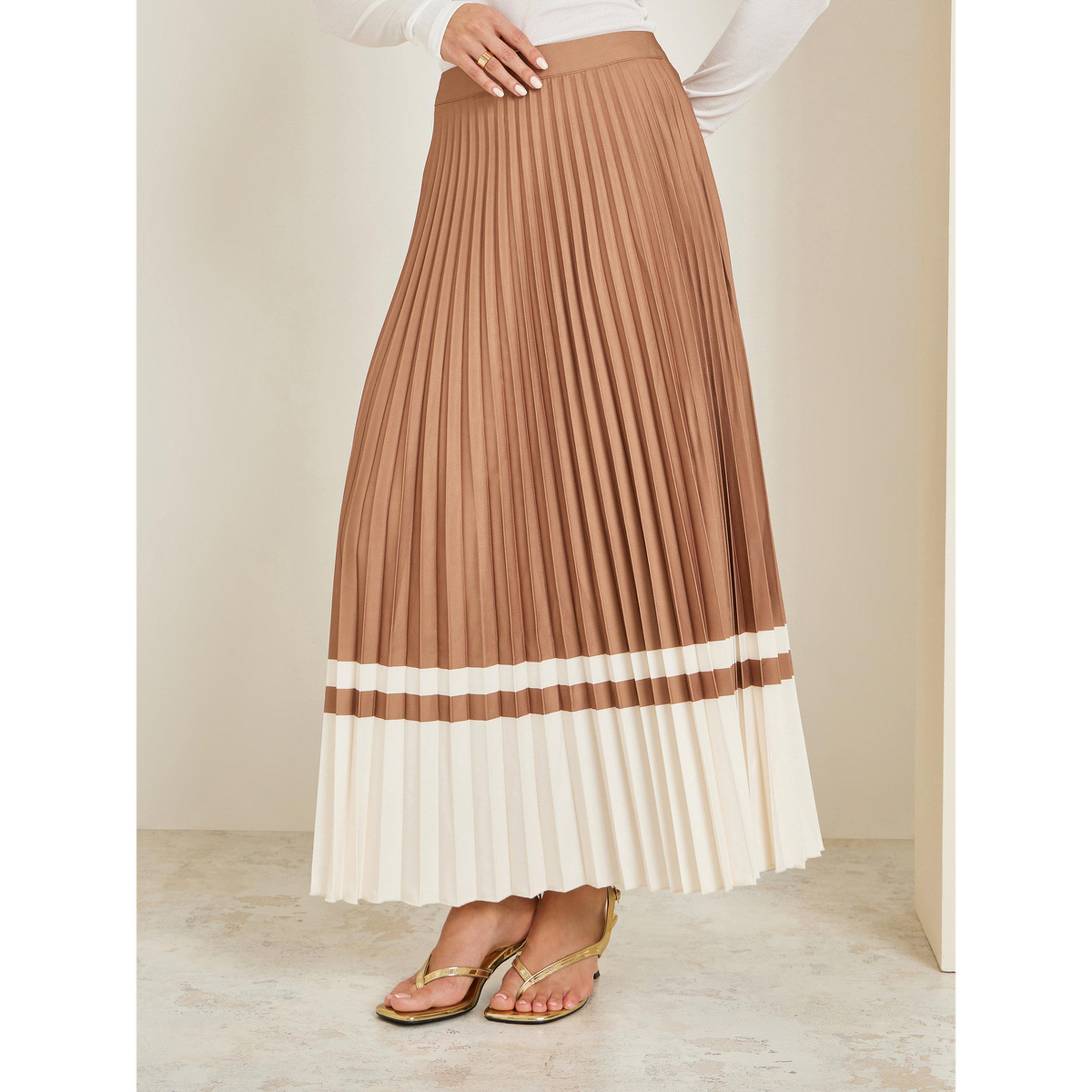 Styli Brown Pleated Maxi Skirt-women-clothing-bottoms-skirts-image-1