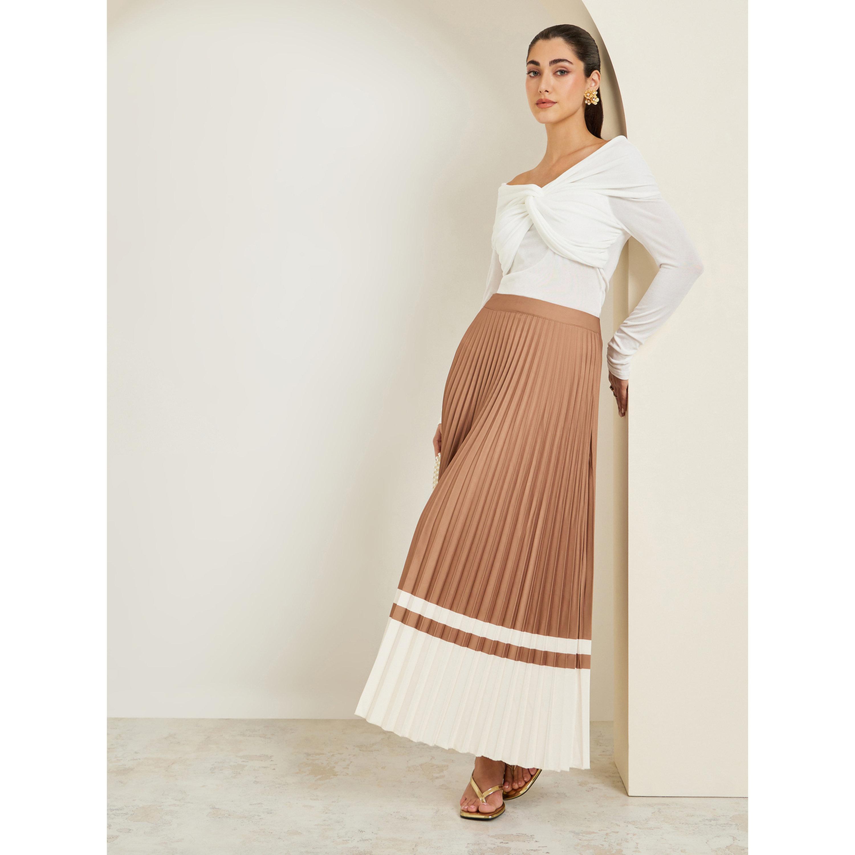 Styli Brown Pleated Maxi Skirt-women-clothing-bottoms-skirts-image-2