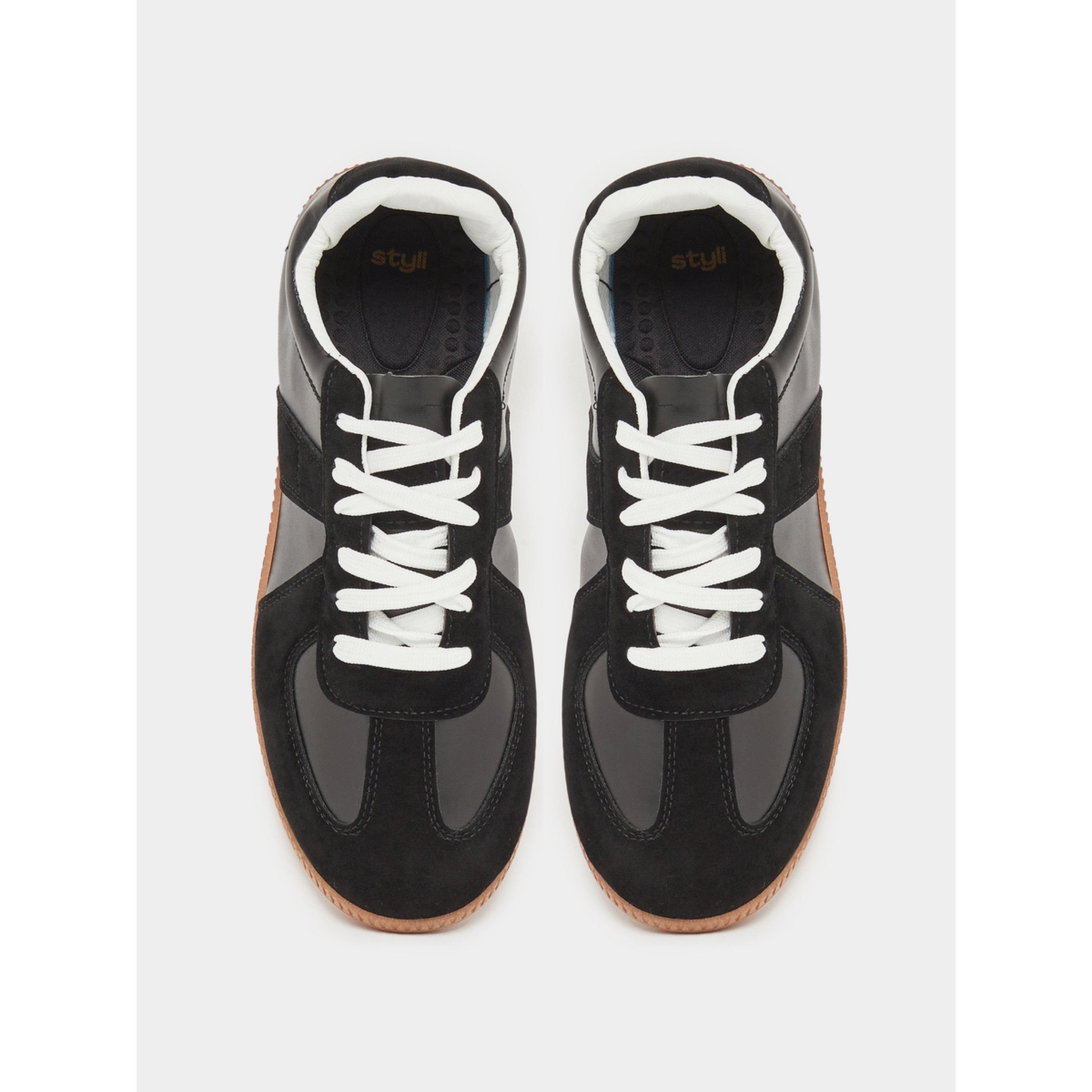 Styli Men Black Leather Suede Lace Up Sneakers-men-shoes-sneakers-image-3
