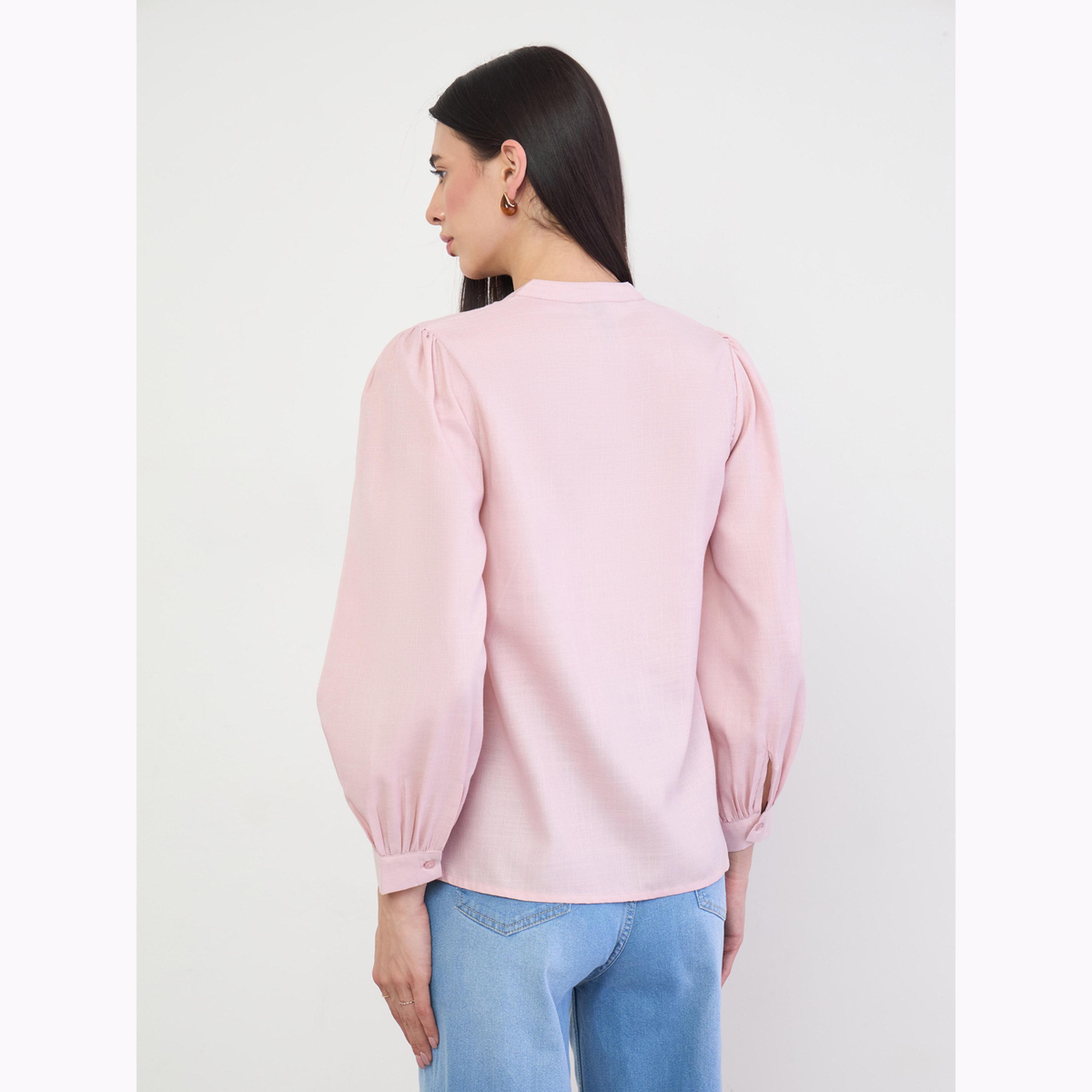 Styli Pink Lace Trim Long Sleeve Blouse-women-clothing-shirtsandblouses-shirts-image-4