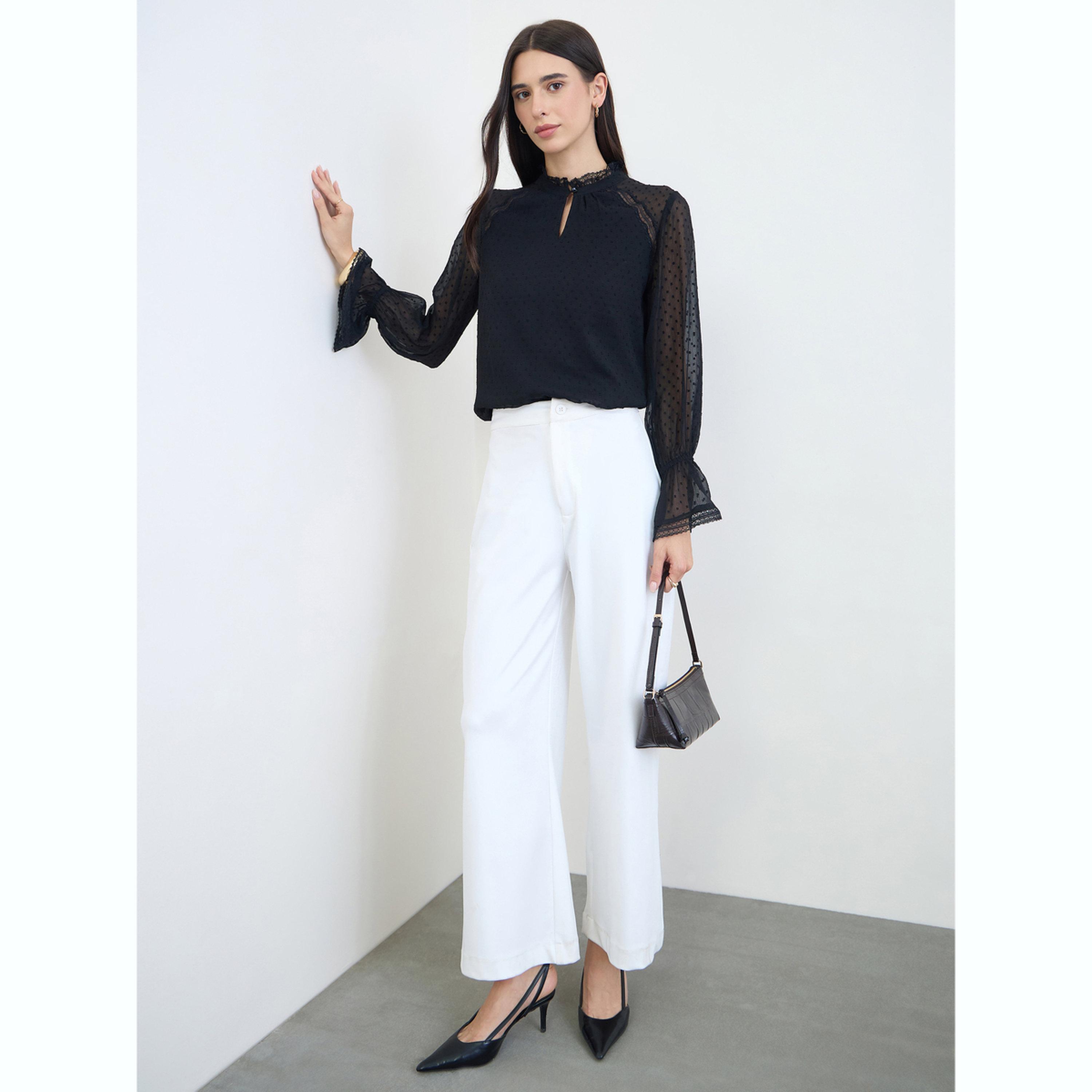 Styli Black Lace Trim Dobby Blouse-women-clothing-shirtsandblouses-blouses-image-2