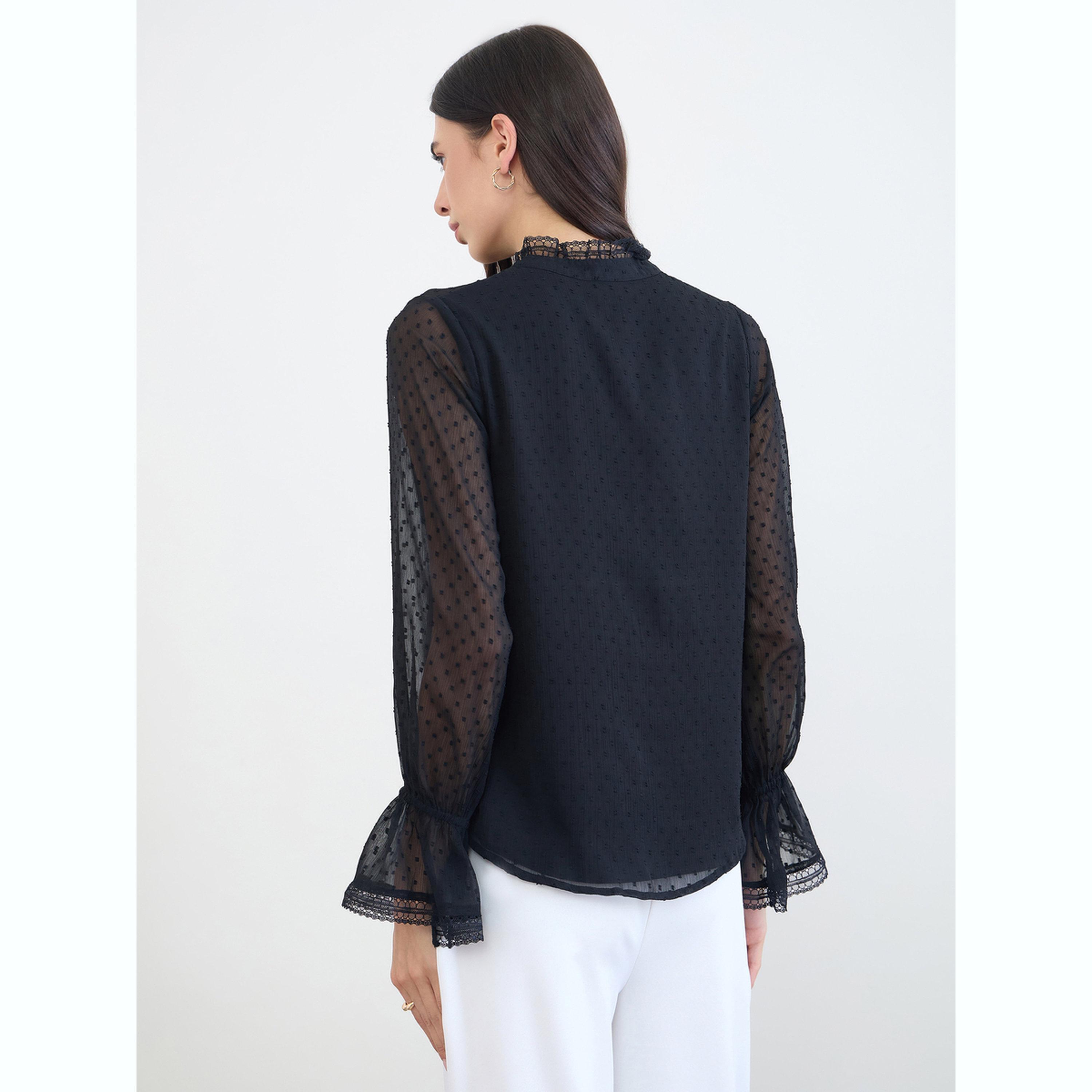 Styli Black Lace Trim Dobby Blouse-women-clothing-shirtsandblouses-blouses-image-5