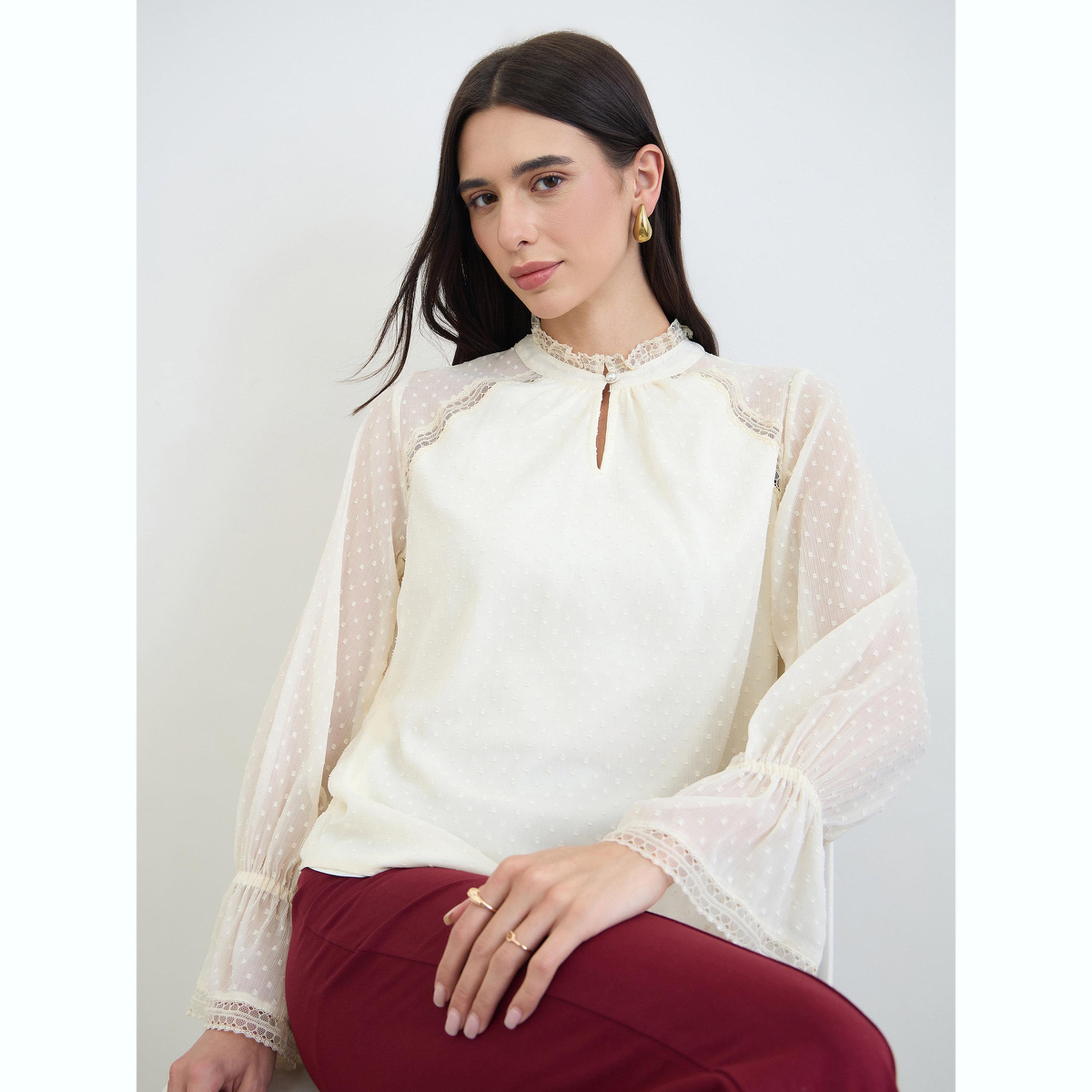 بلوزة دوبي بتفاصيل دانتيل أوف وايت-women-clothing-shirtsandblouses-blouses-image-3