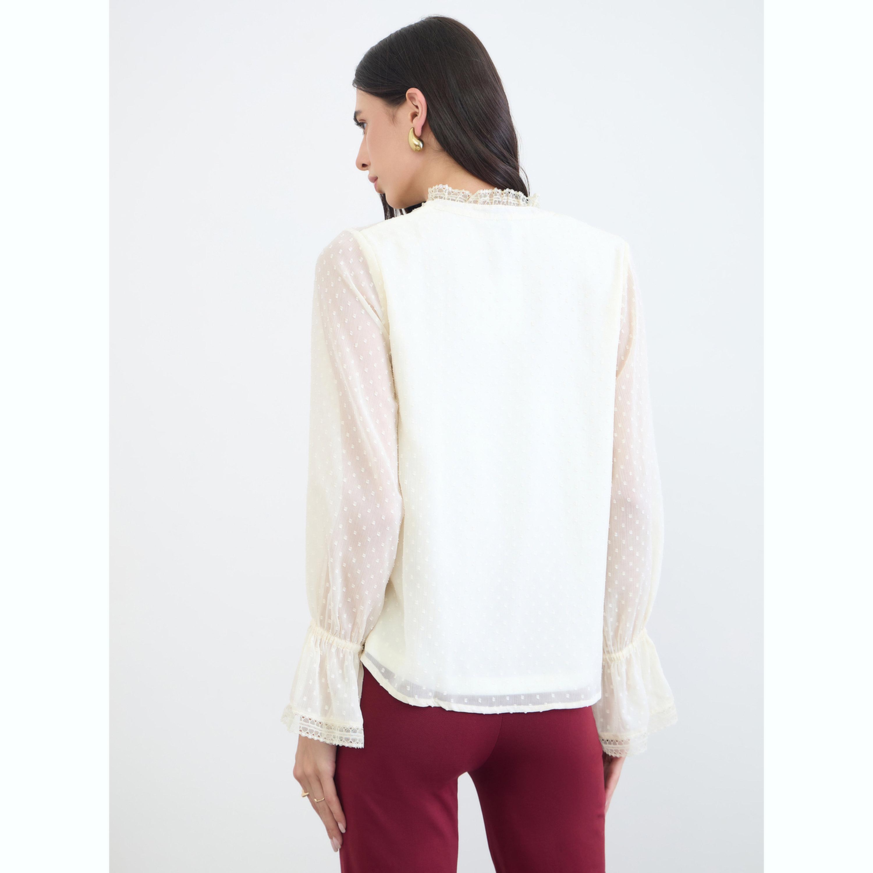 بلوزة دوبي بتفاصيل دانتيل أوف وايت-women-clothing-shirtsandblouses-blouses-image-5