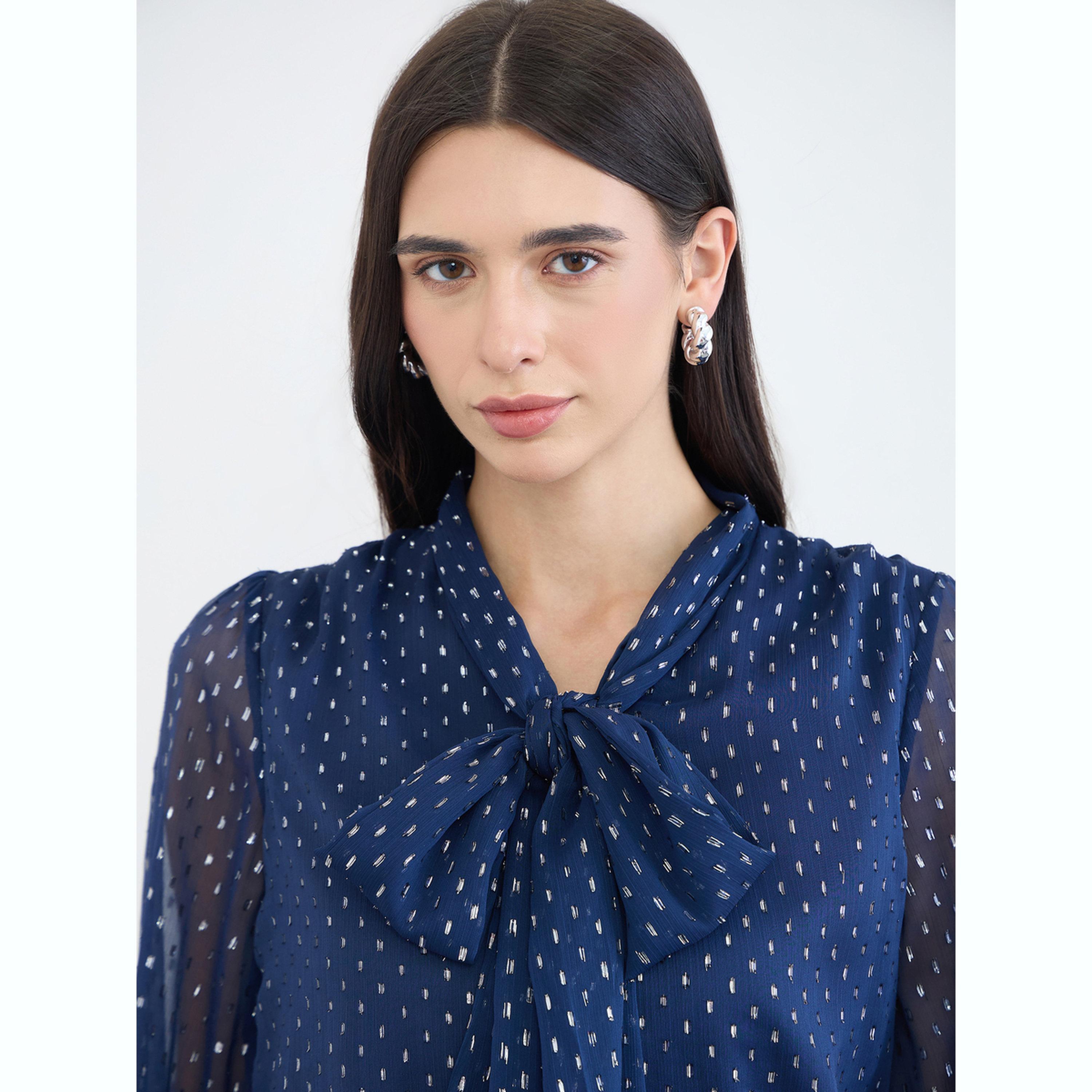 بلوزة برباط ياقة ونقشة منقطة لوريكس أزرق كحلي-women-clothing-shirtsandblouses-blouses-image-5