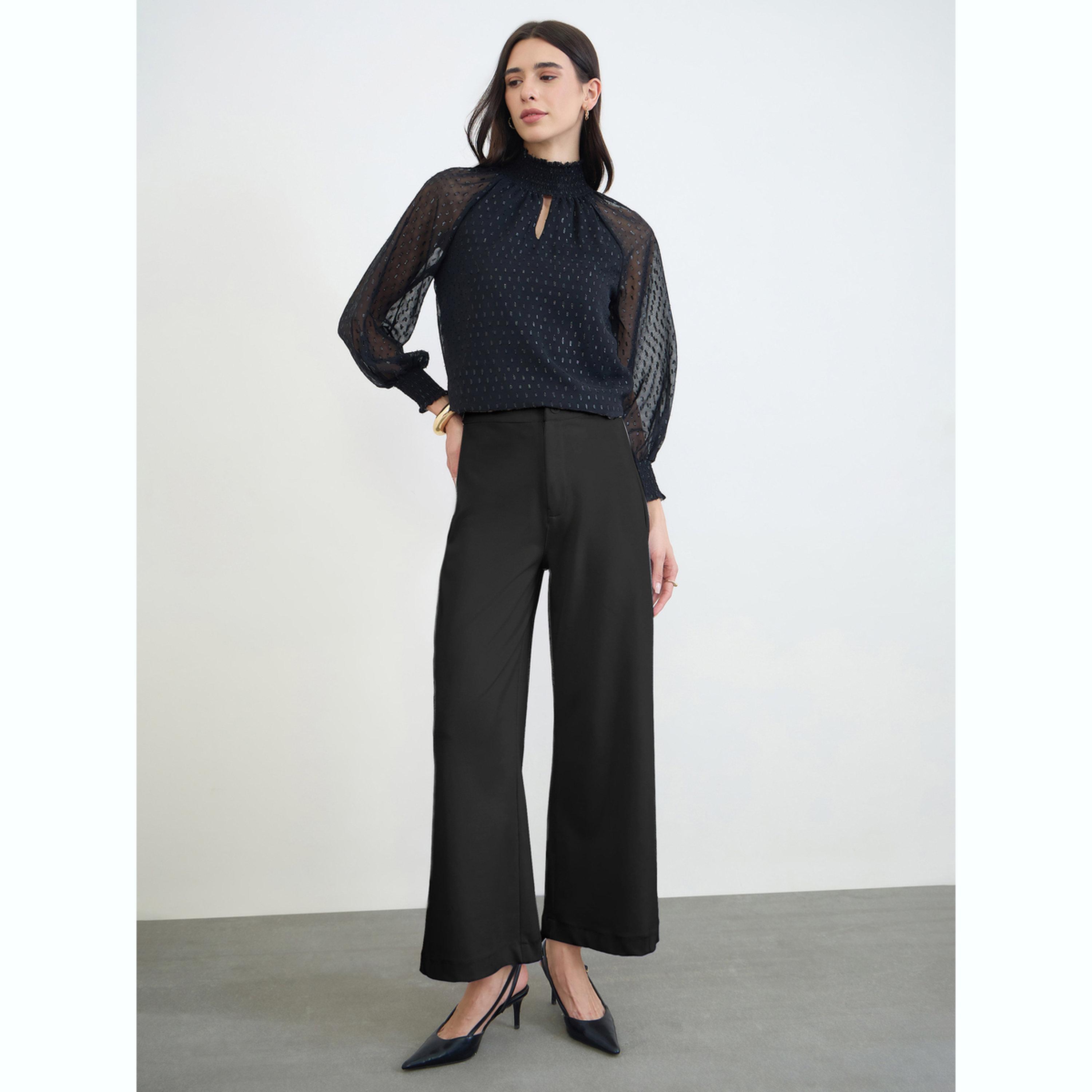Styli Black Lurex Semi Sheer Sleeve Blouse-women-clothing-shirtsandblouses-blouses-image-2