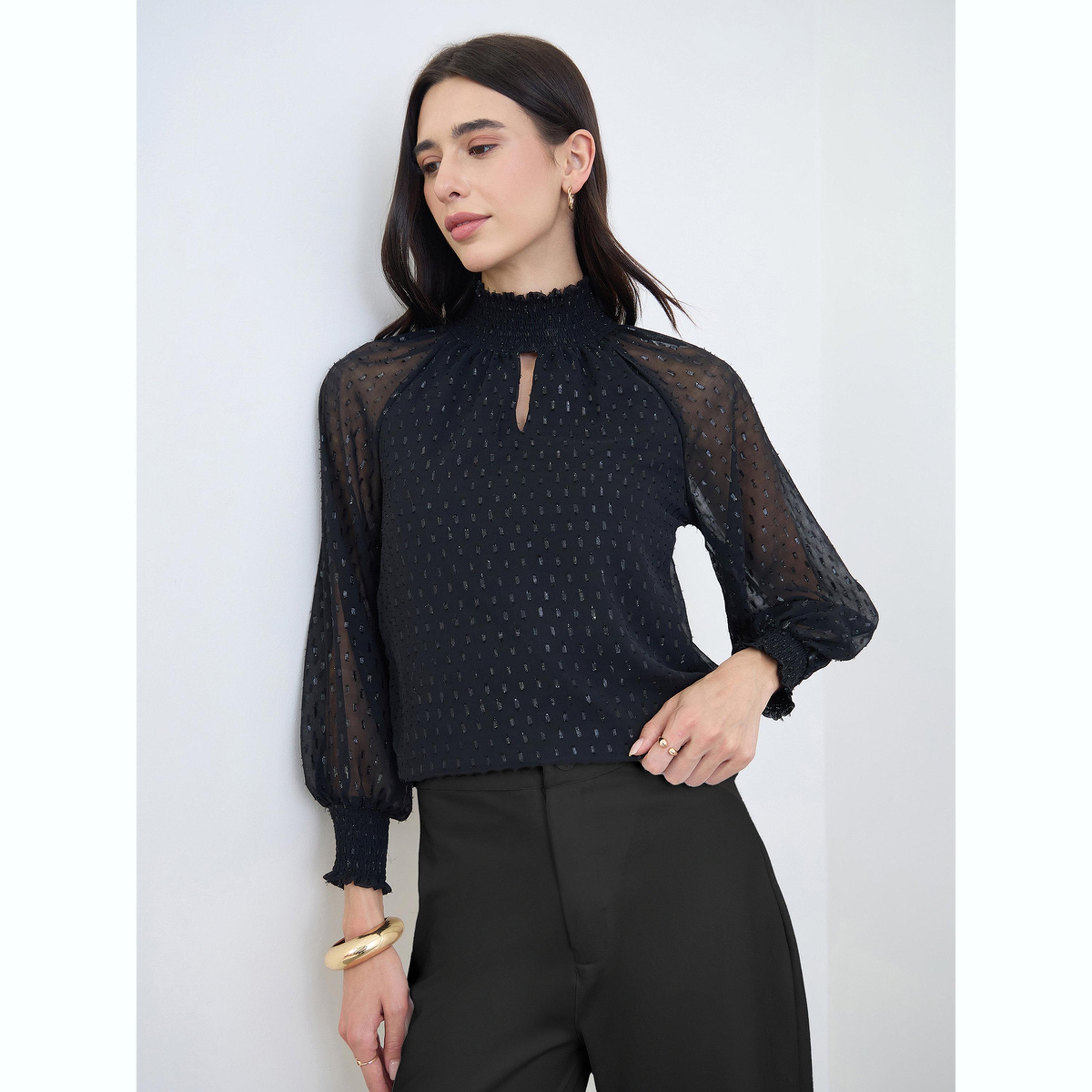 Styli Black Lurex Semi Sheer Sleeve Blouse-women-clothing-shirtsandblouses-blouses-image-3