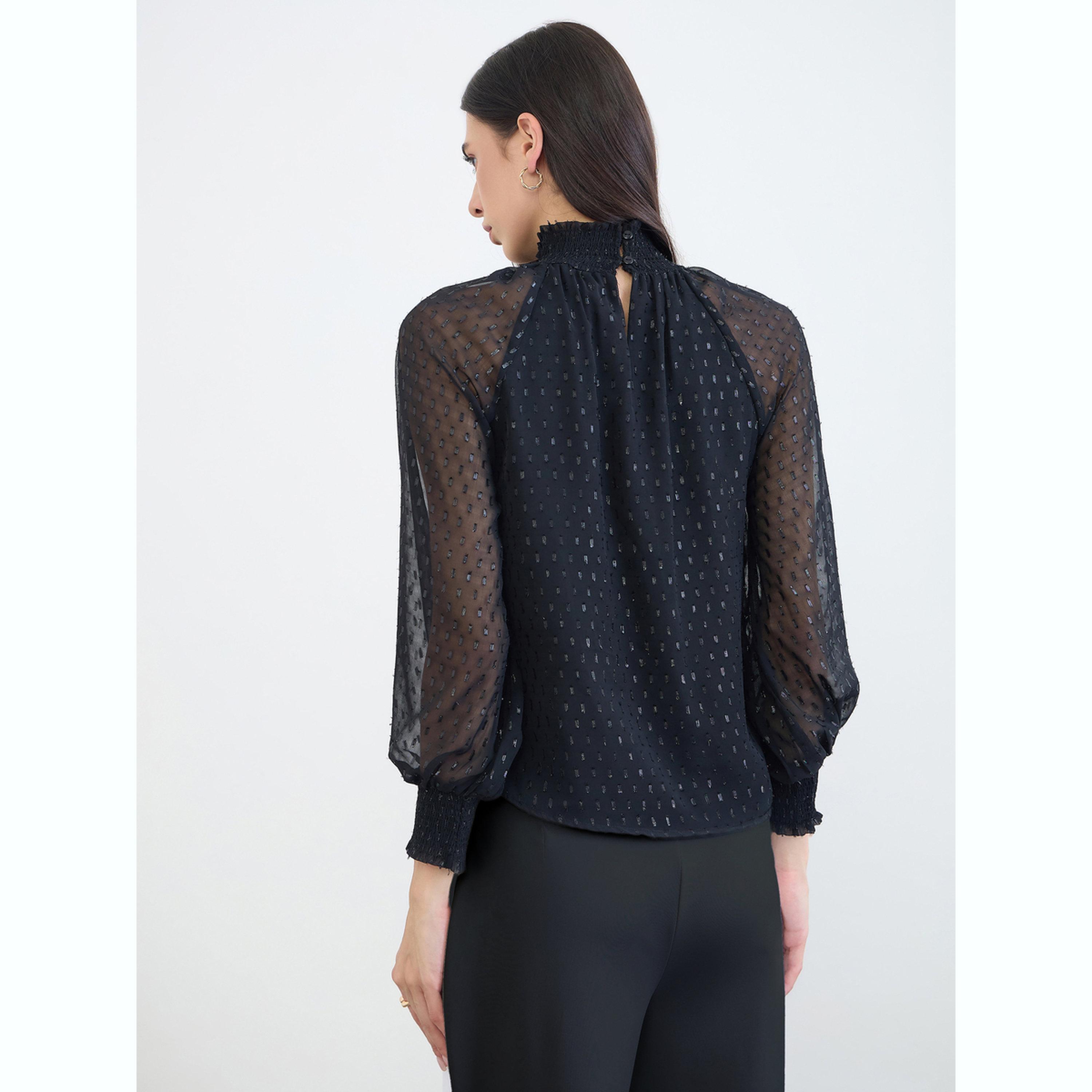 Styli Black Lurex Semi Sheer Sleeve Blouse-women-clothing-shirtsandblouses-blouses-image-5
