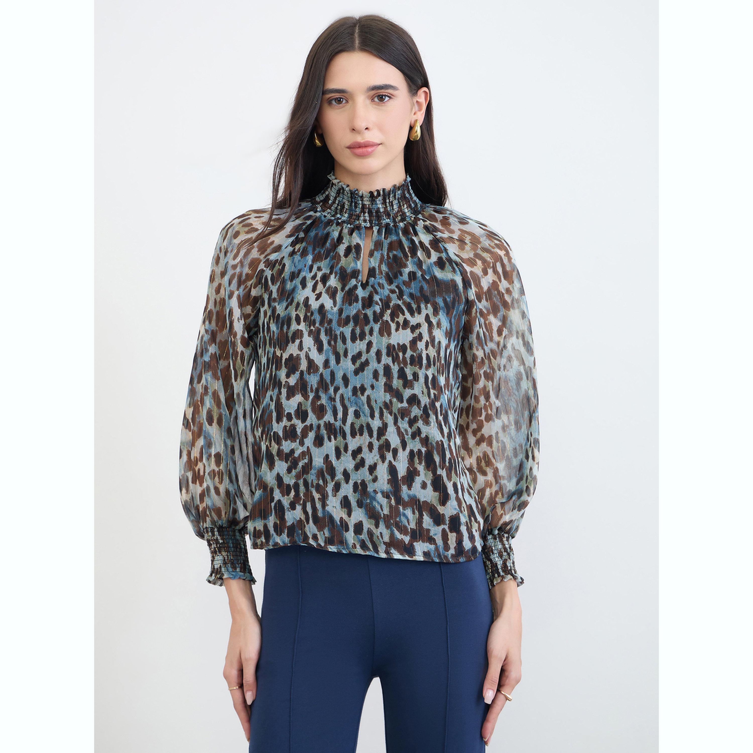 بلوزة شفافة لوريكس بنقشة حيوان-women-clothing-shirtsandblouses-blouses-image-1