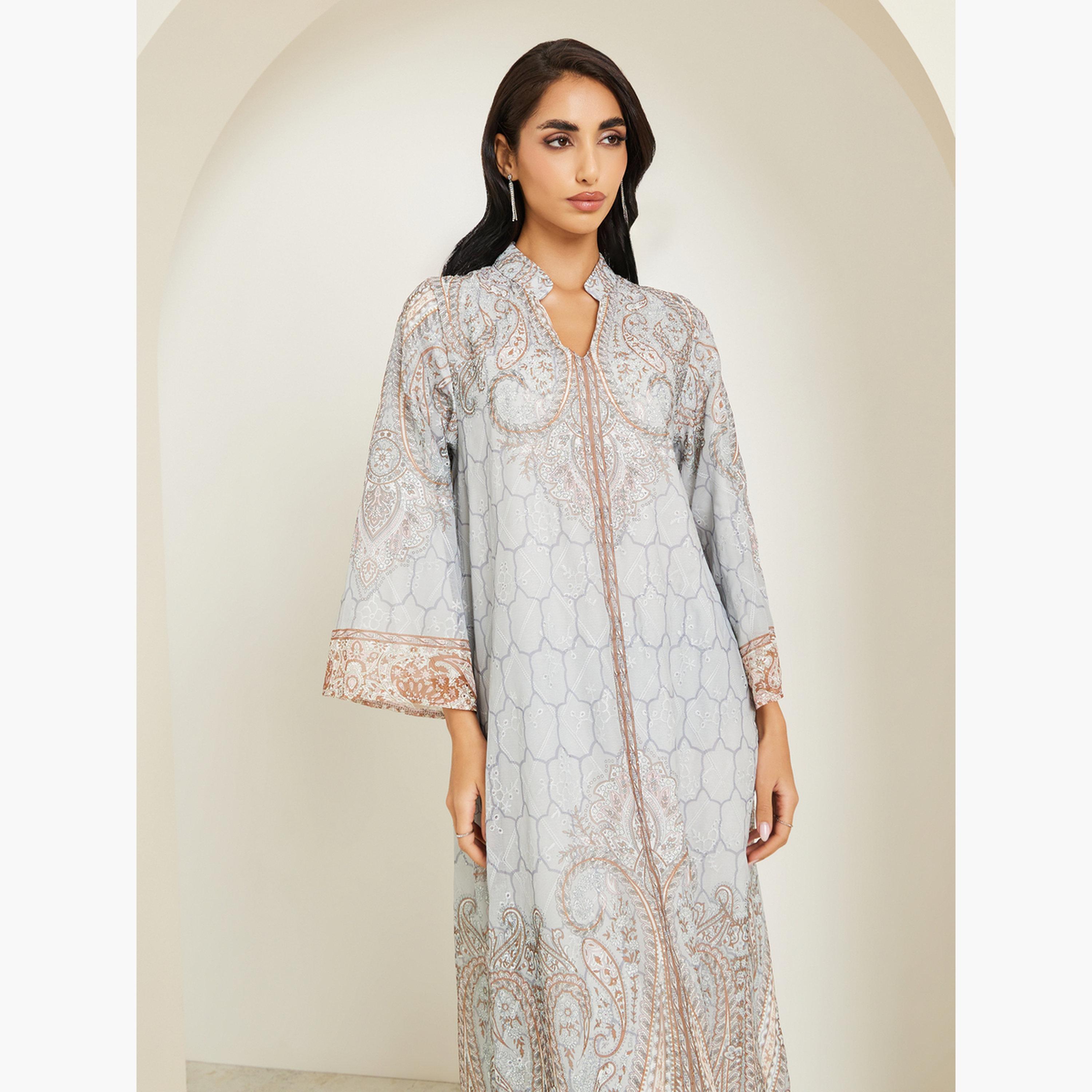 أميرة x ستايلي جلابية مطبوعة وتزيينات أحجار الراين-women-arabicclothing-jalabiyas-image-2