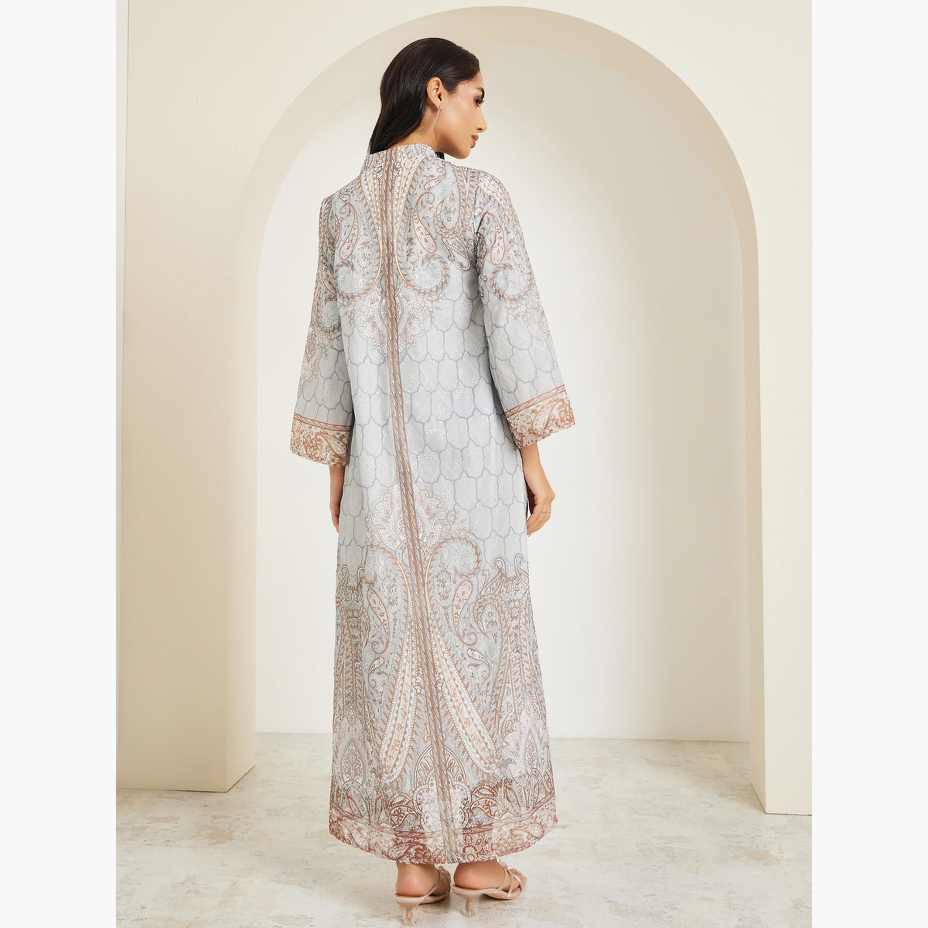 Amirah X Styli Women Printed Jalabiya with Rhinestone Embellishment-women-arabicclothing-jalabiyas-image-5